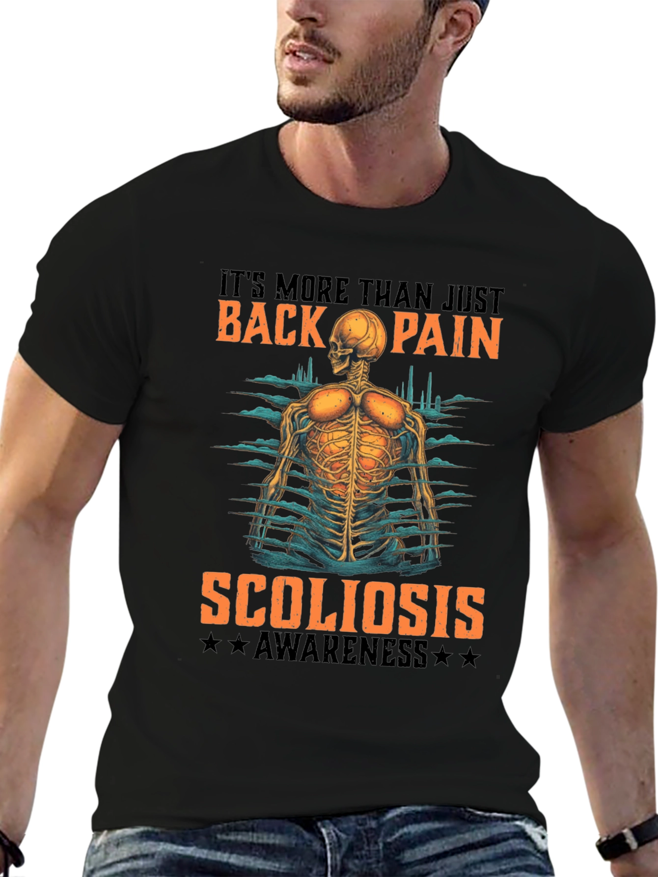 Scoliosis Awareness T-Shirt - Back Pain Skeleton Tee