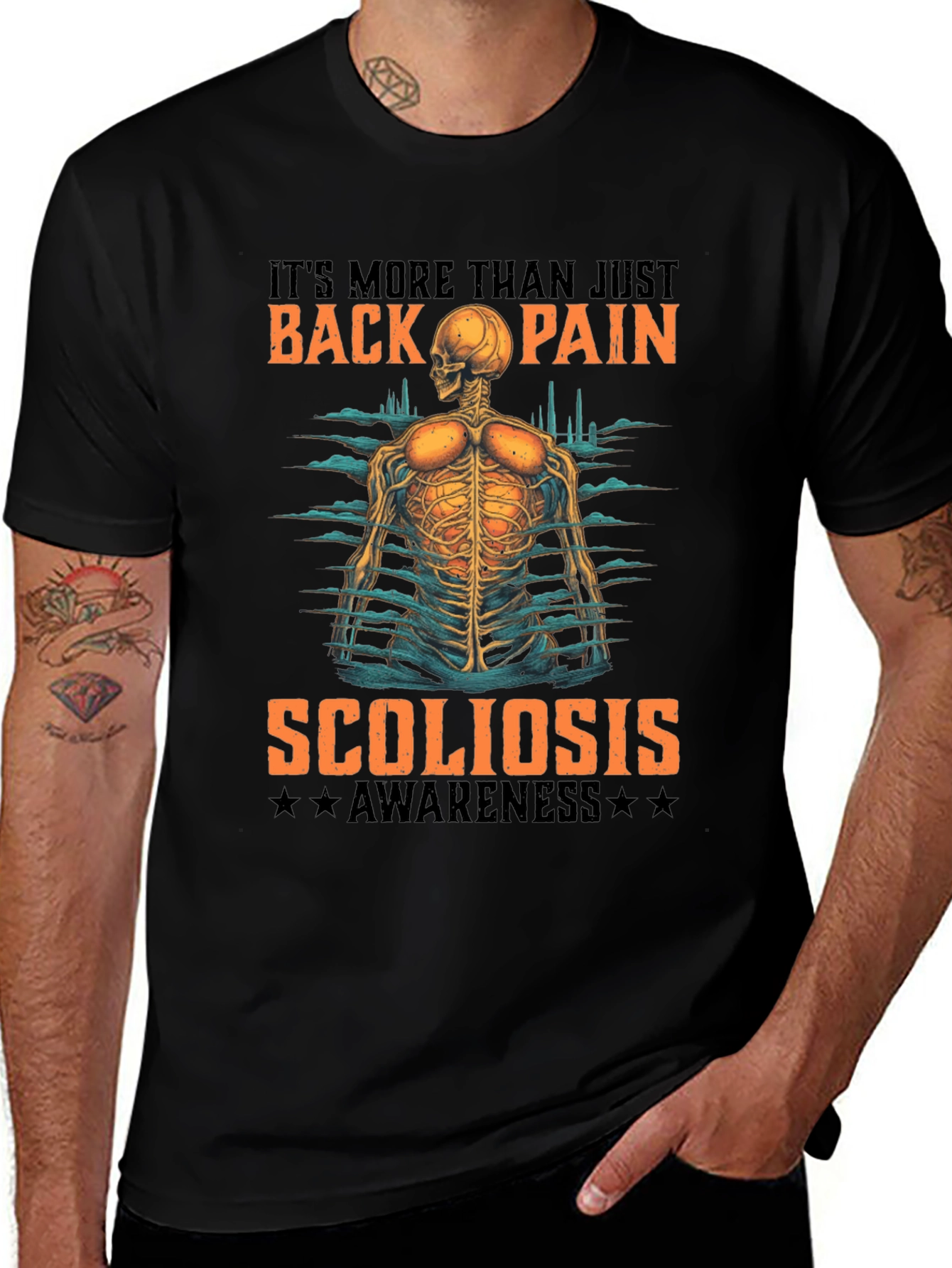 Scoliosis Awareness T-Shirt - Back Pain Skeleton Tee