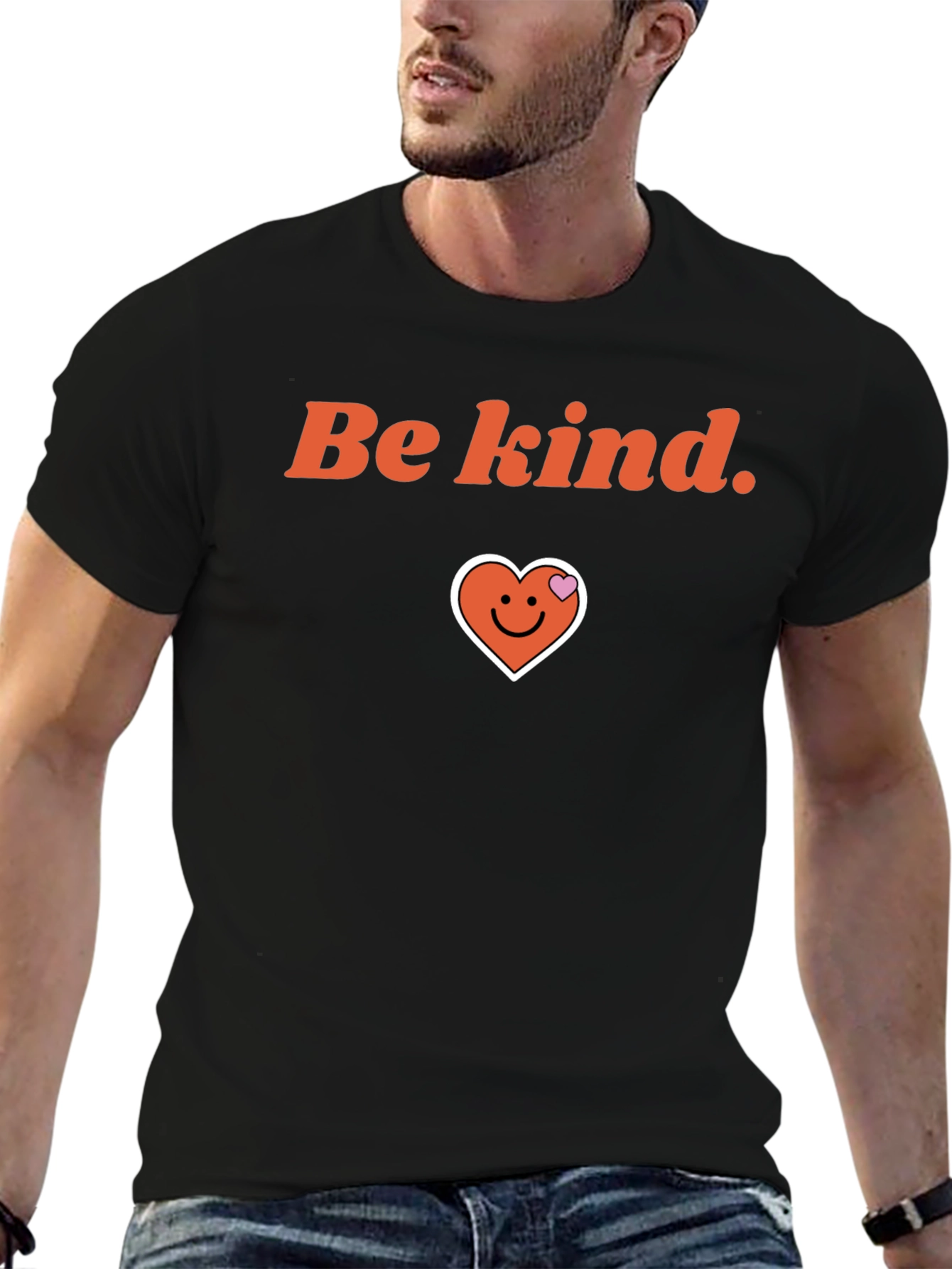 Be Kind T-Shirt with Heart Graphic - Black