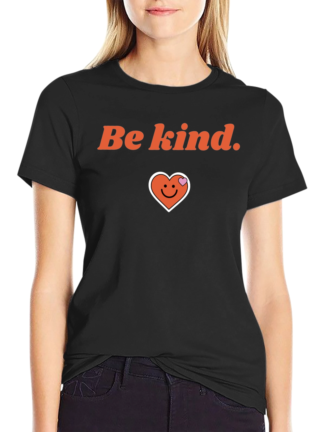 Be Kind T-Shirt with Heart Graphic - Black