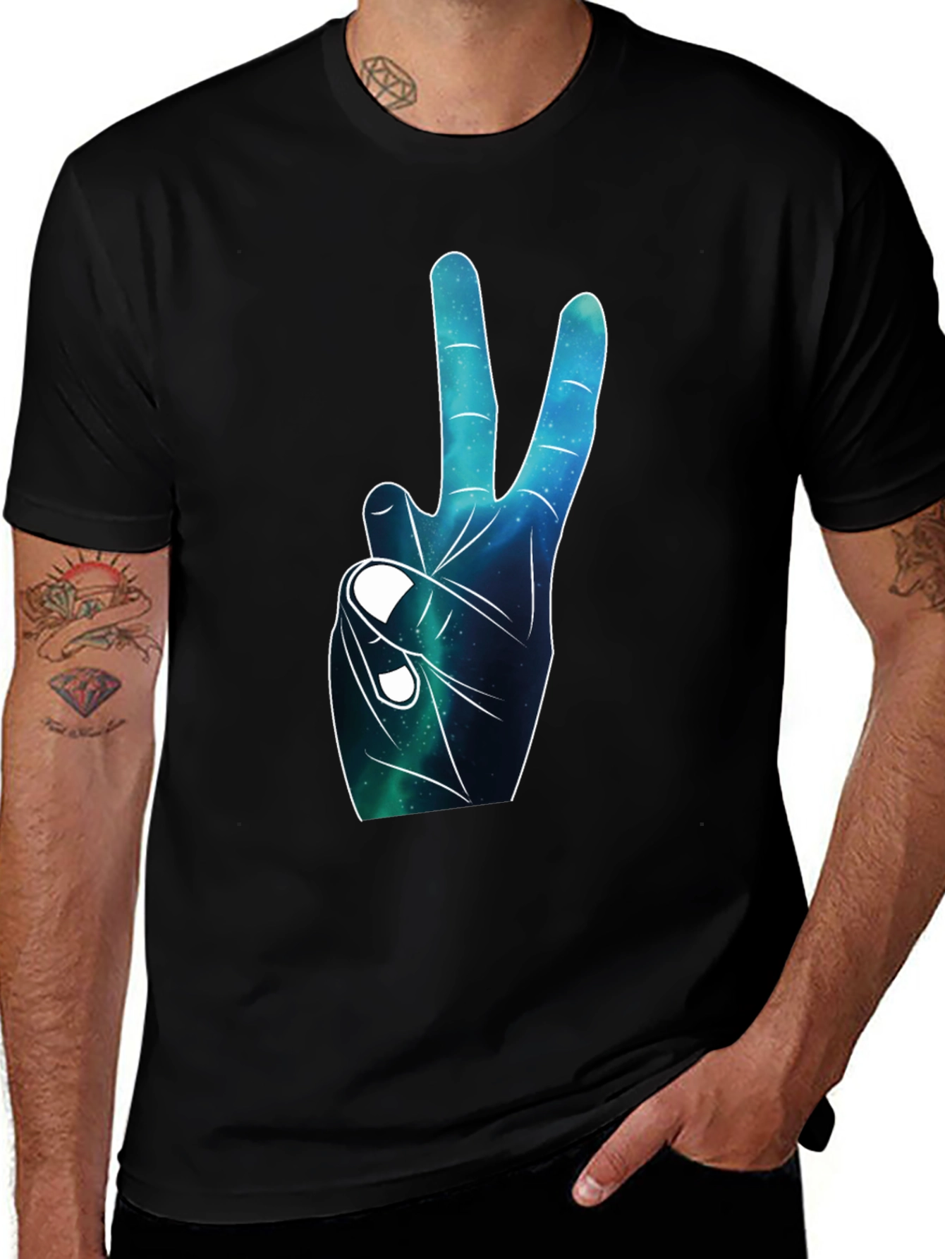 Peace Sign Galaxy Graphic Black T-Shirt
