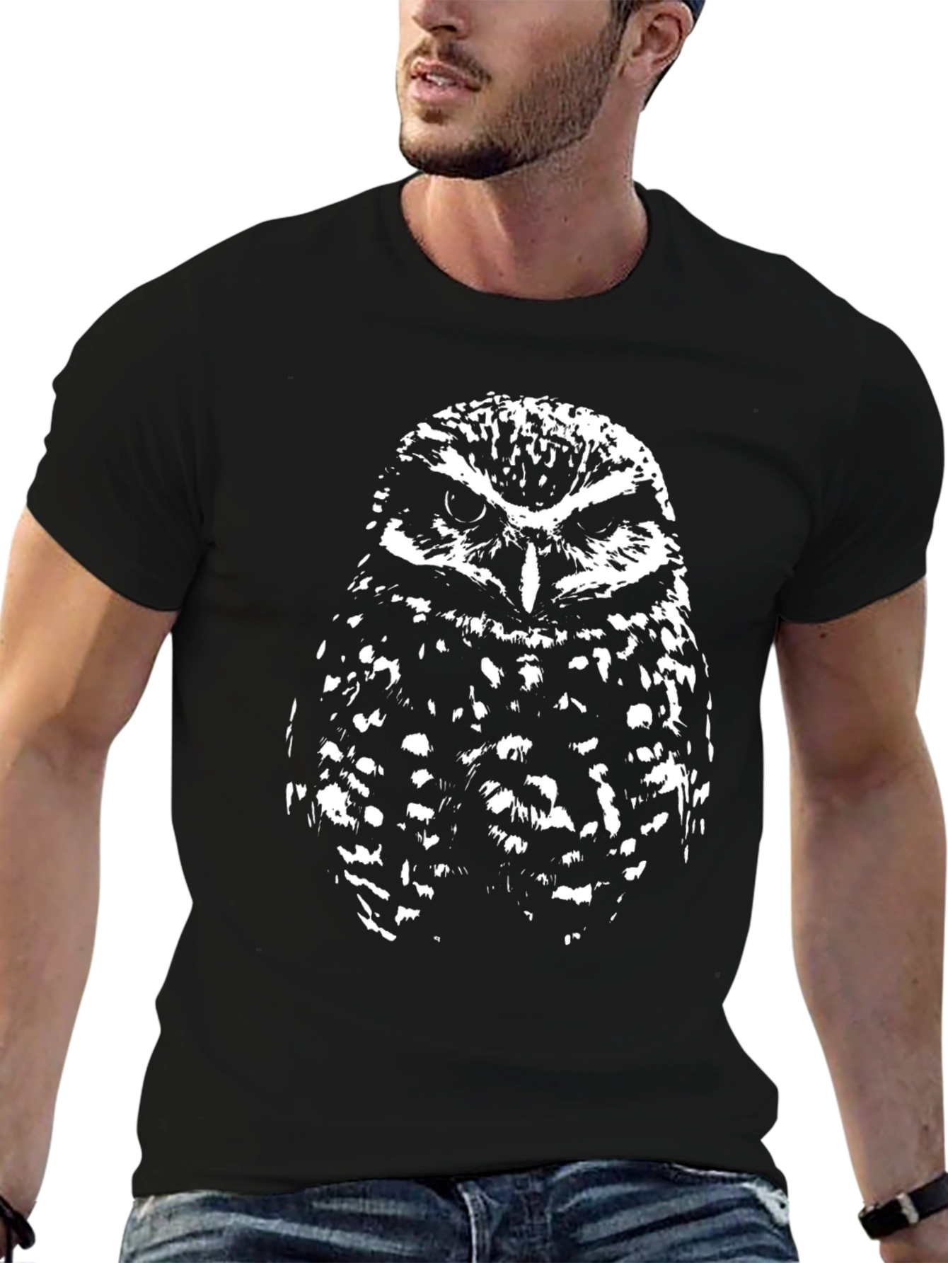 Owl Graphic Tee - Black Cotton Blend T-Shirt