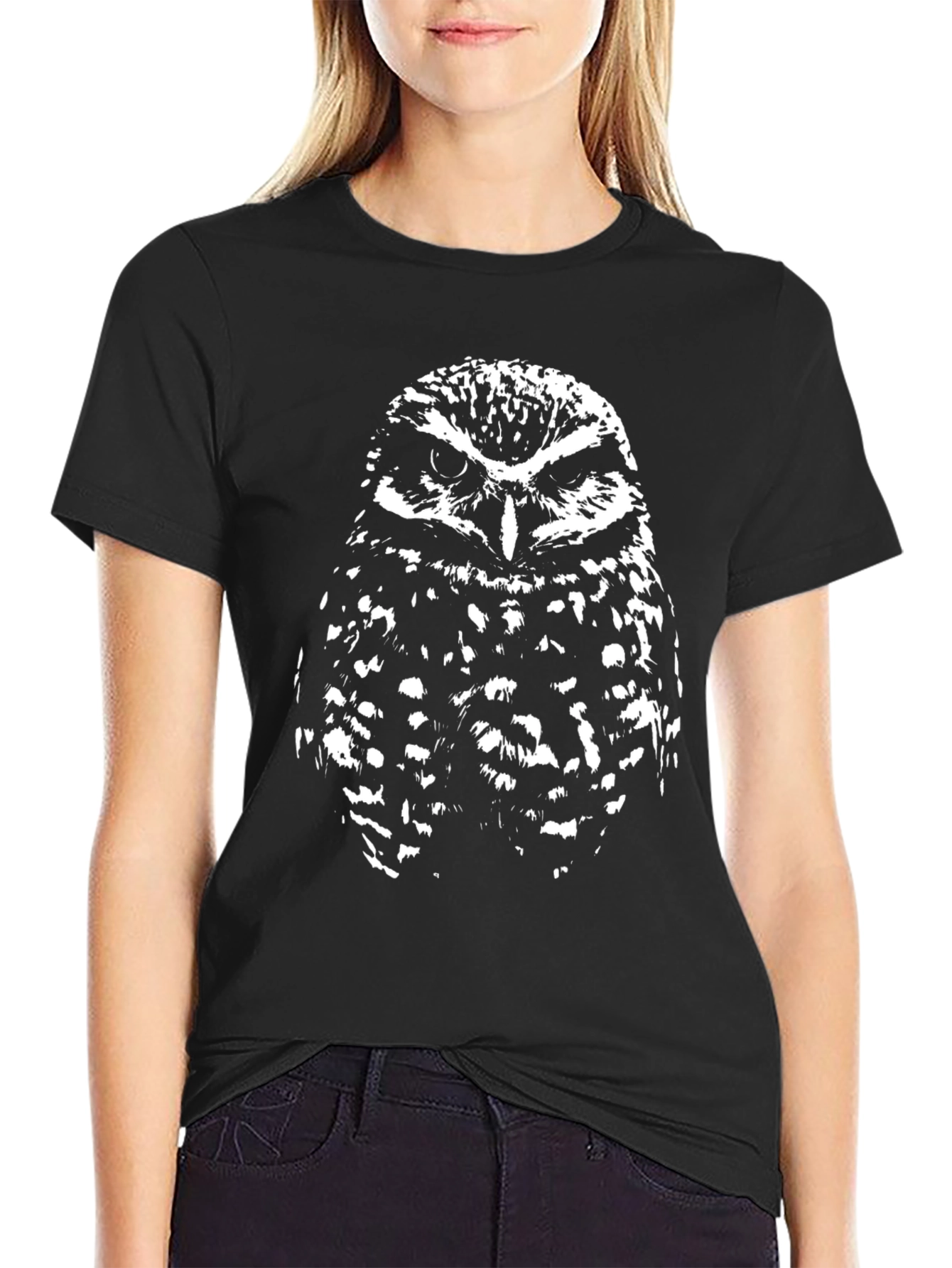 Owl Graphic Tee - Black Cotton Blend T-Shirt