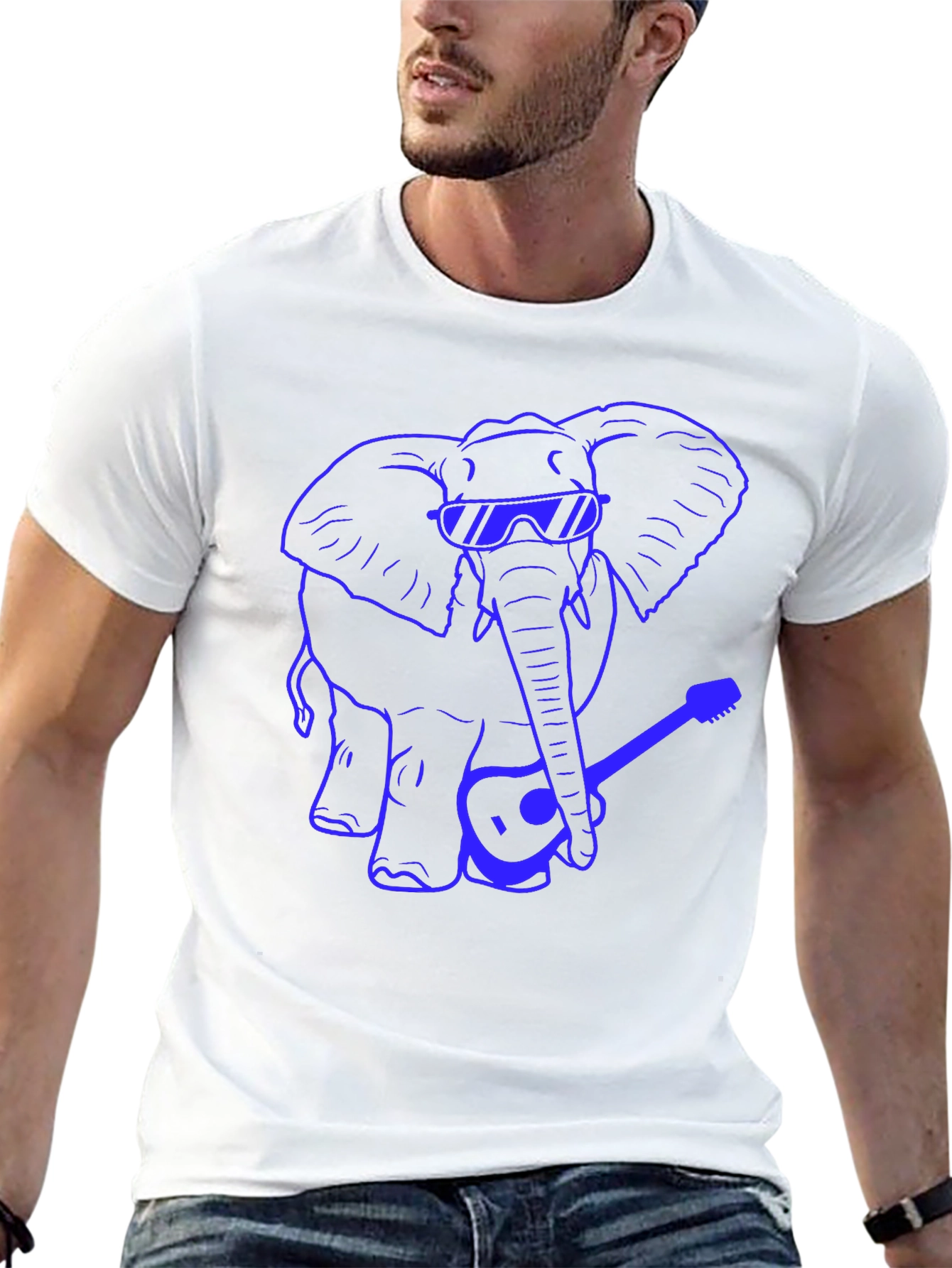 Cool Elephant Guitarist Graphic T-Shirt