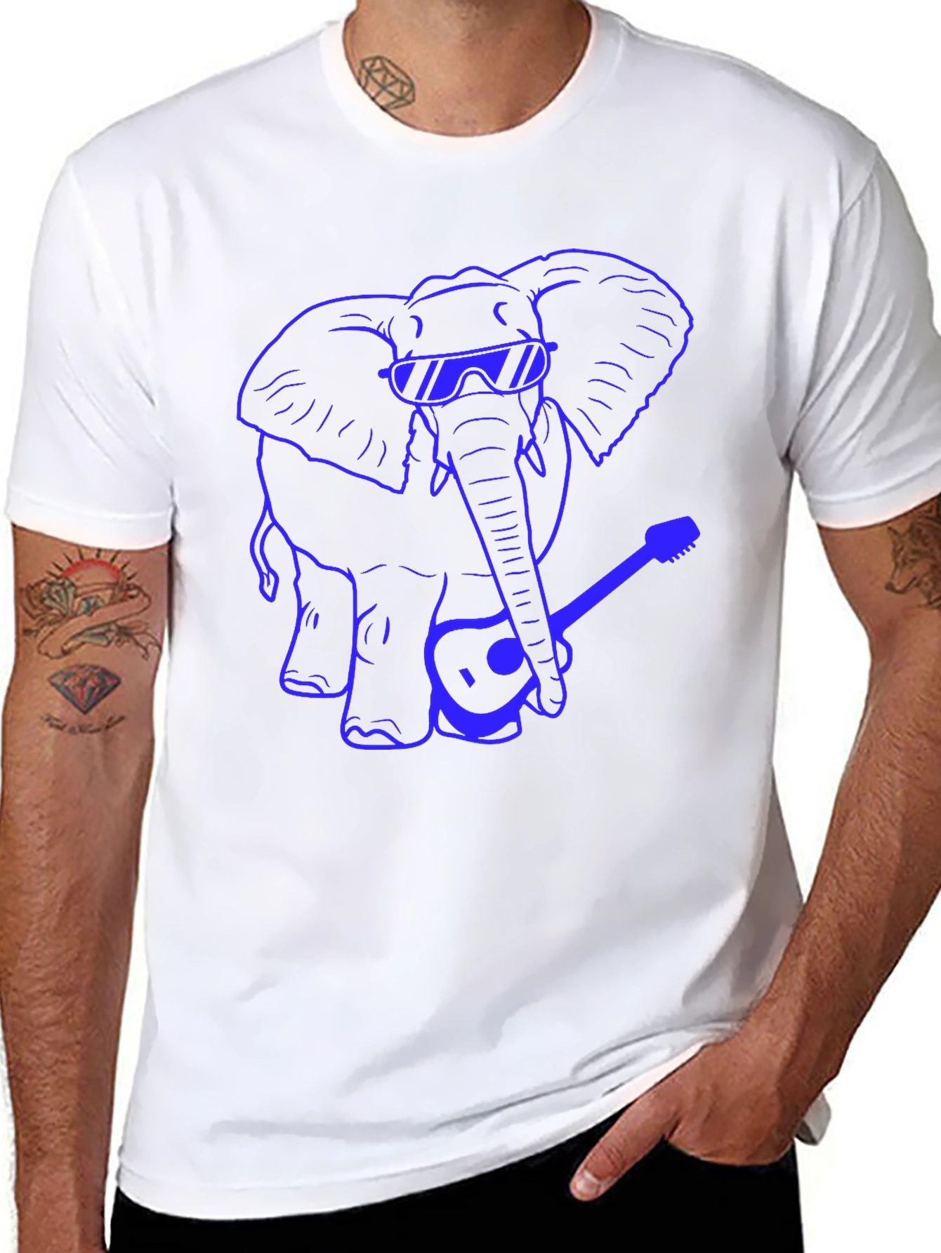 Cool Elephant Guitarist Graphic T-Shirt