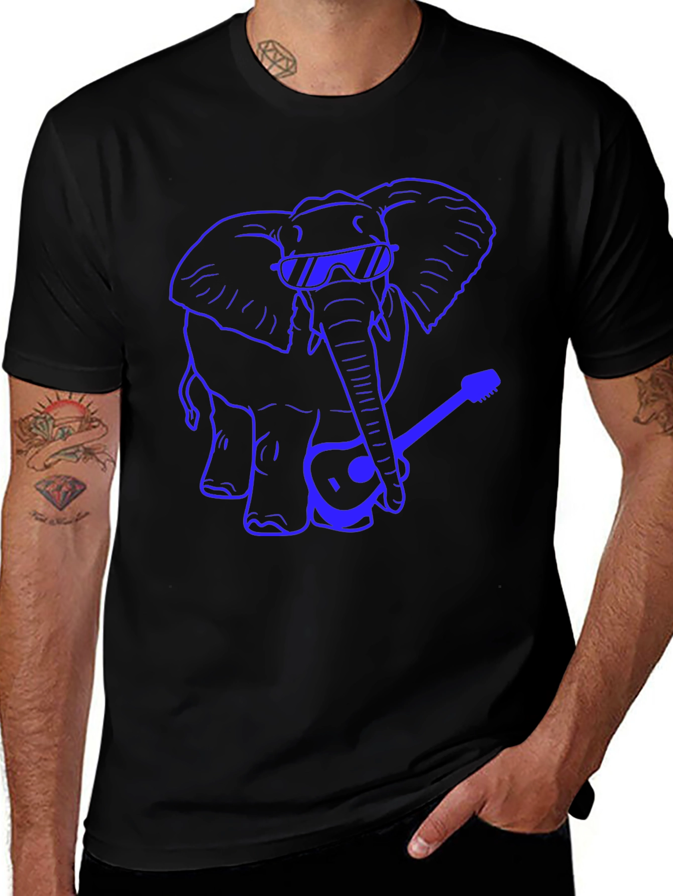 Cool Elephant Guitarist Graphic T-Shirt