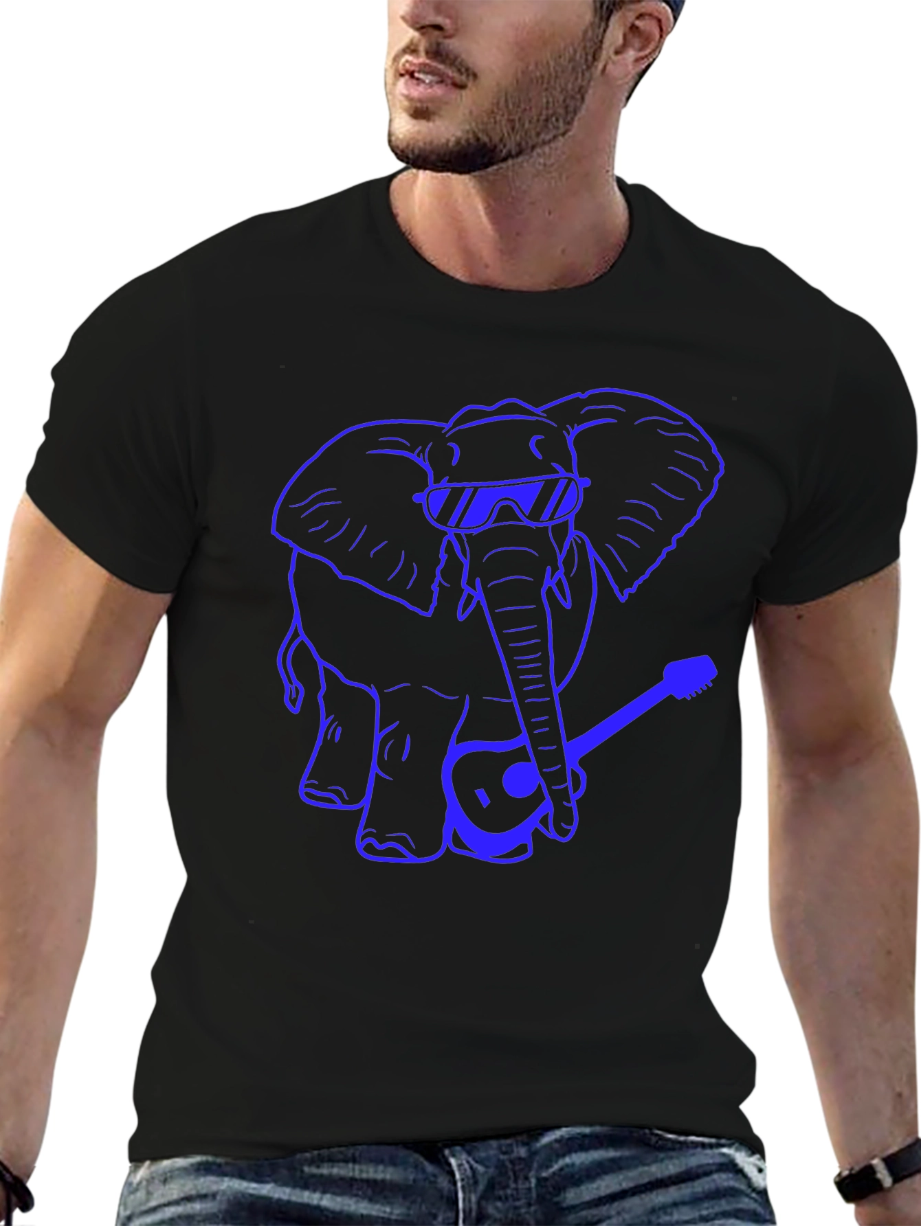 Cool Elephant Guitarist Graphic T-Shirt