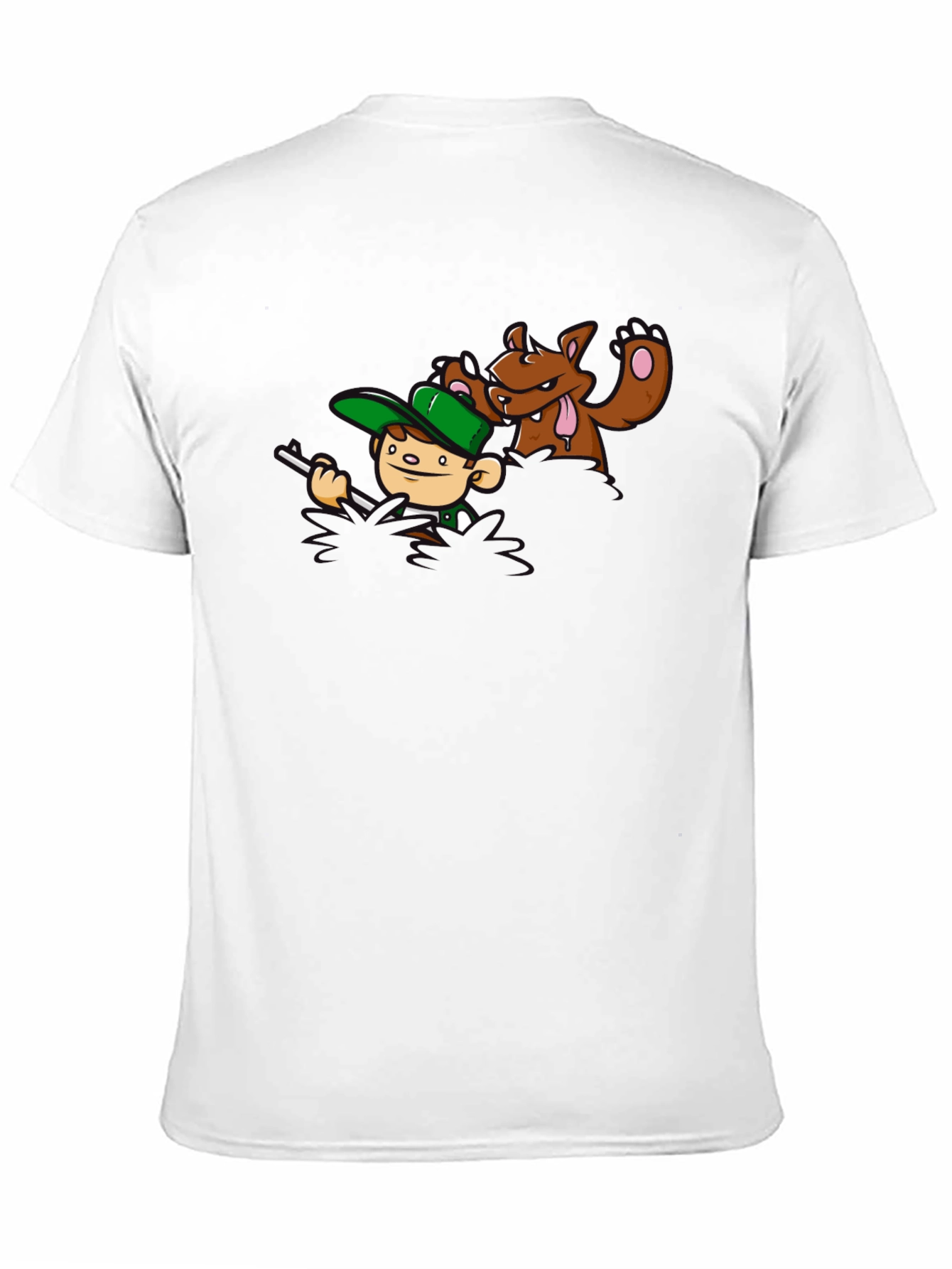 Cartoon Hunter & Bear Black T-Shirt