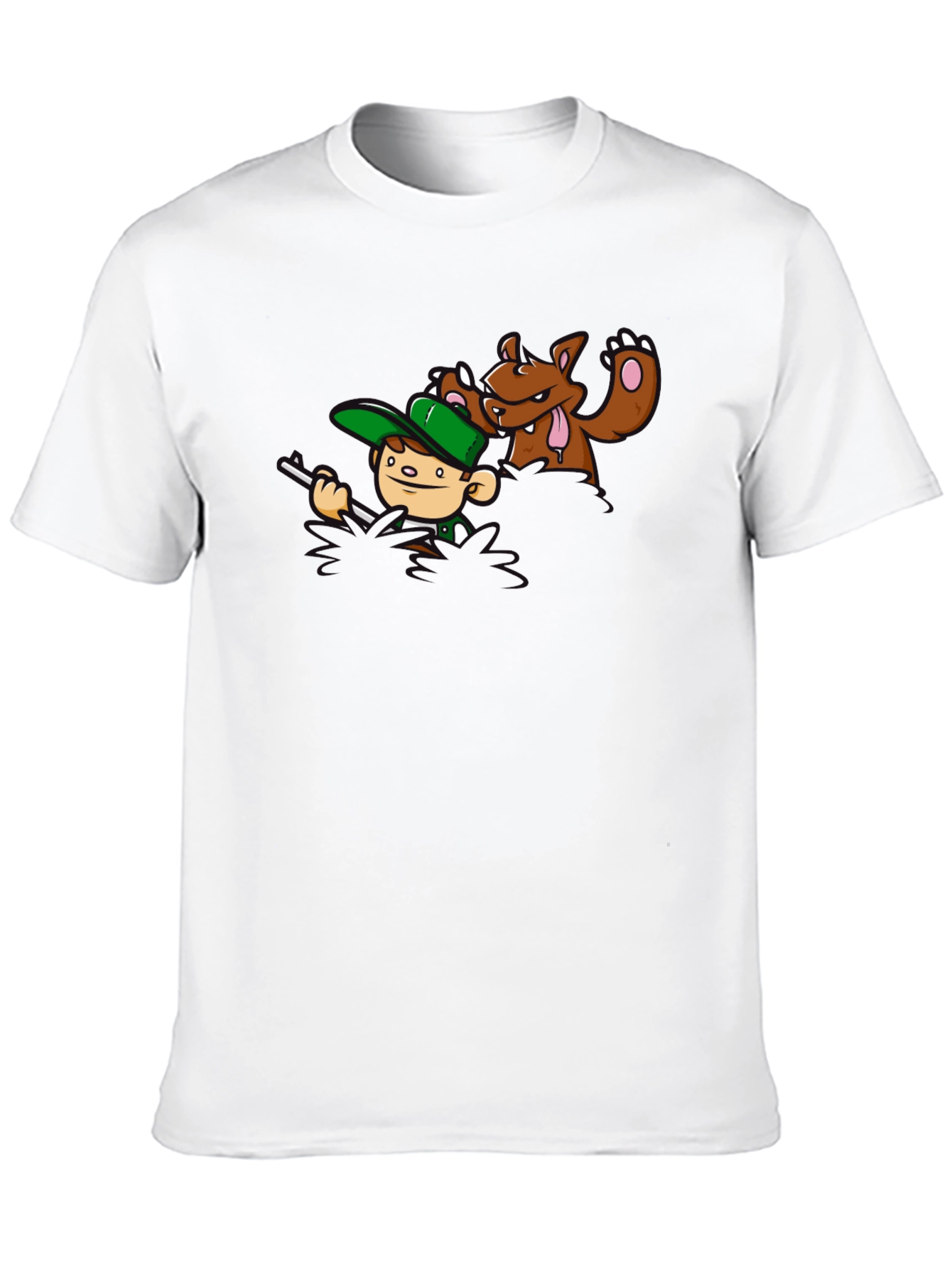 Cartoon Hunter & Bear Black T-Shirt
