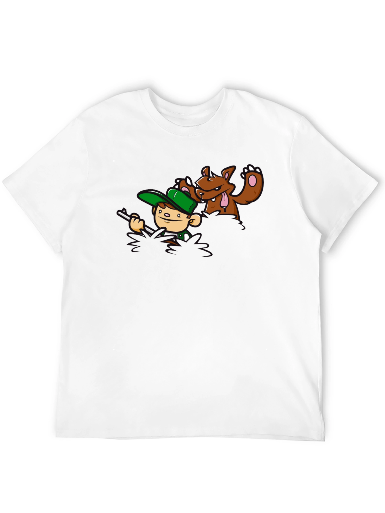 Cartoon Hunter & Bear Black T-Shirt