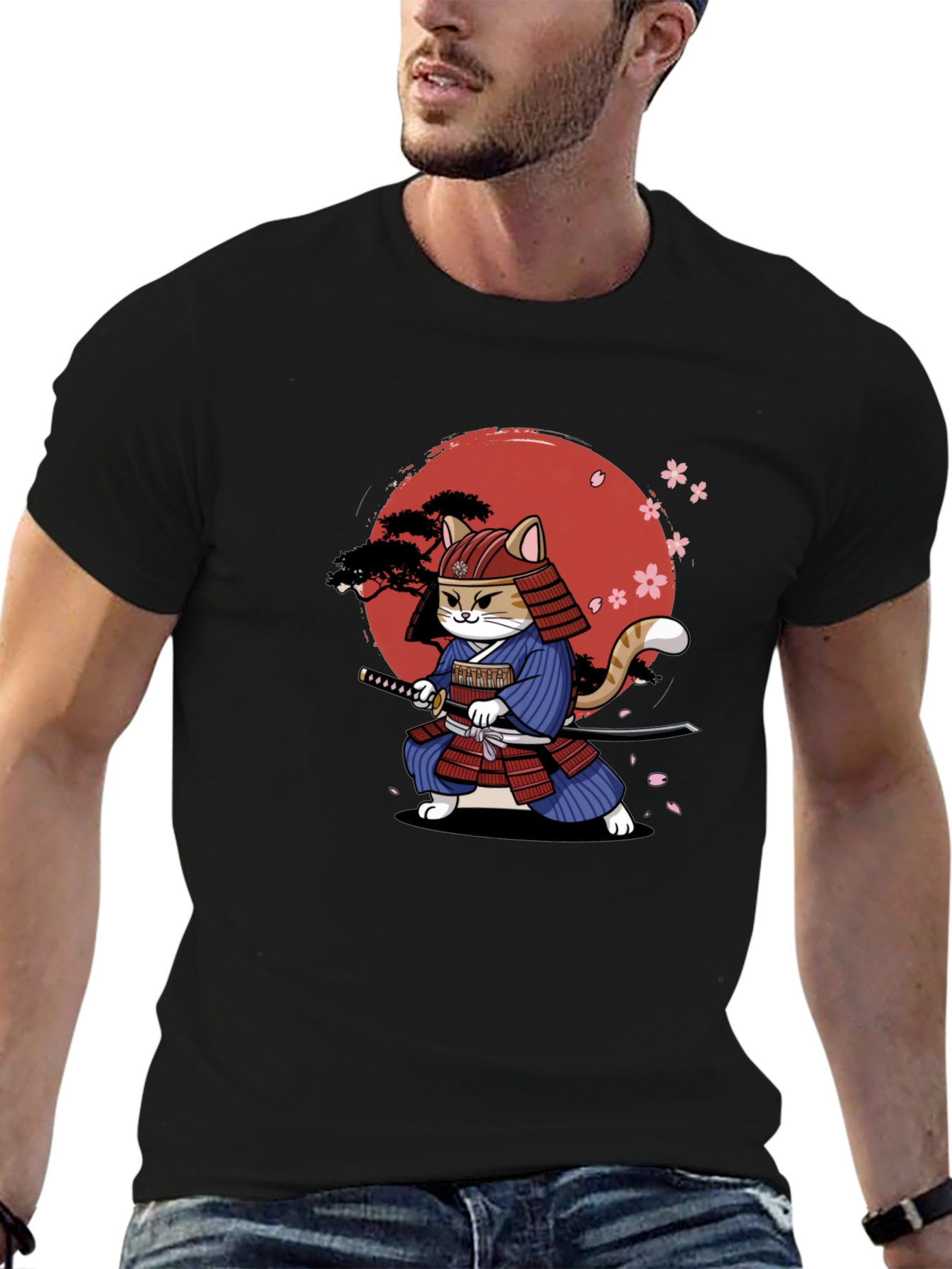 Samurai Cat Graphic T-Shirt
