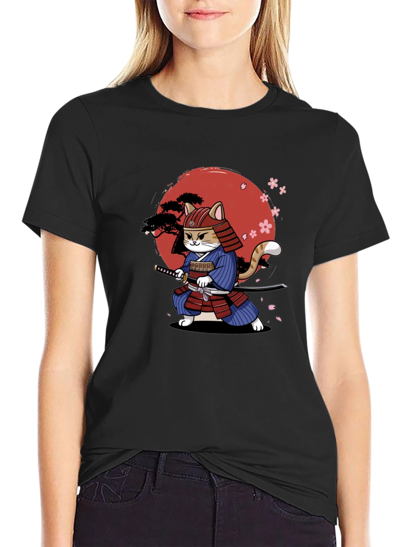 Samurai Cat Graphic T-Shirt