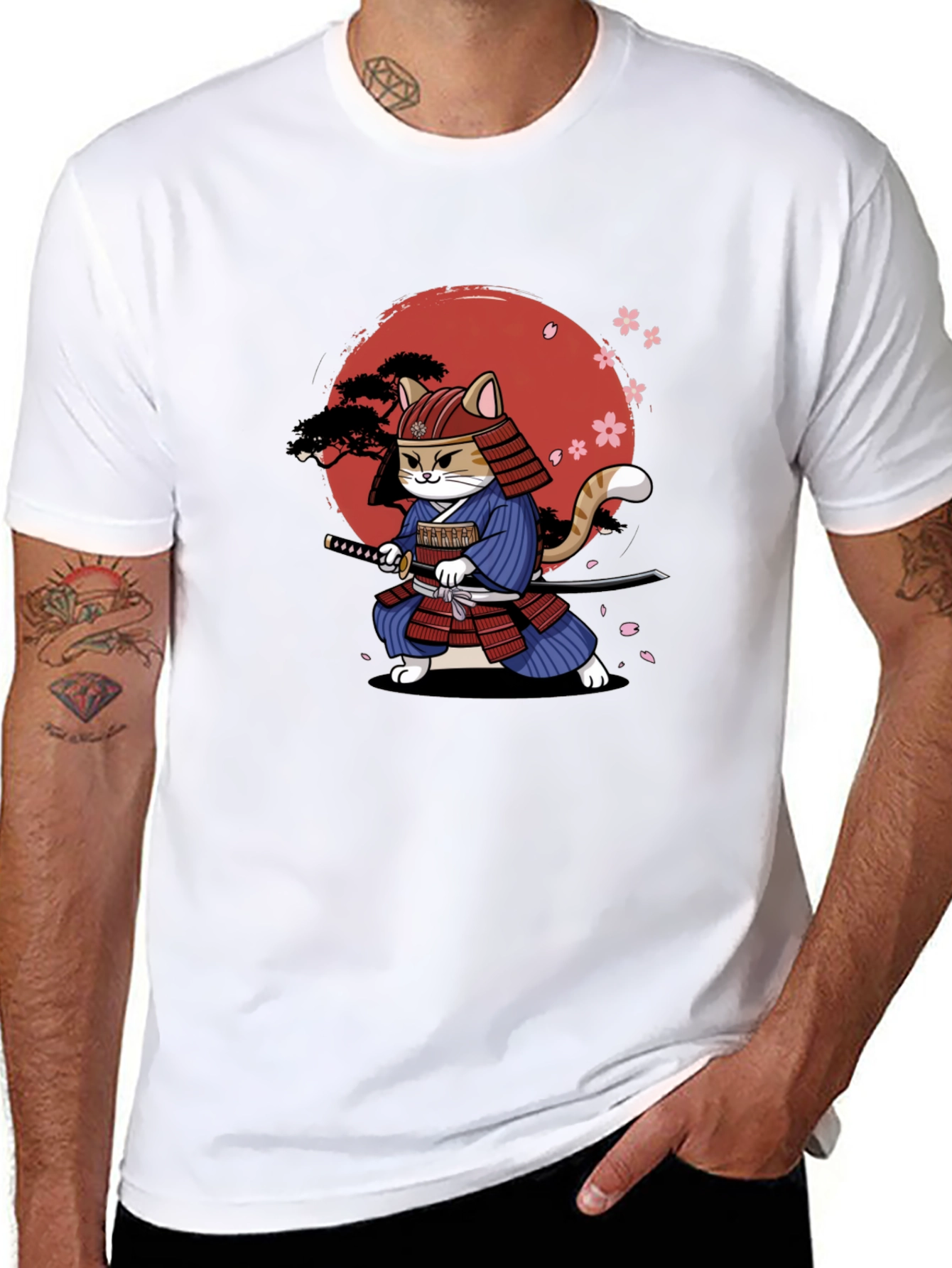 Samurai Cat Graphic T-Shirt
