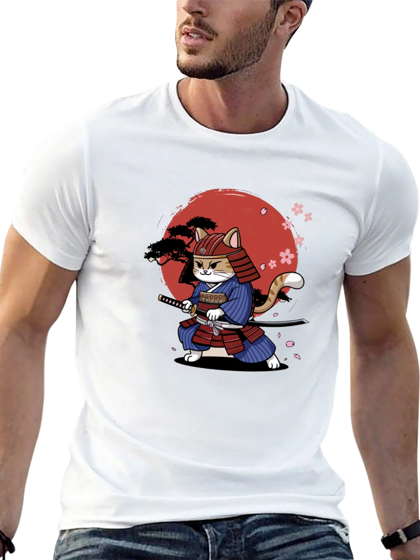 Samurai Cat Graphic T-Shirt