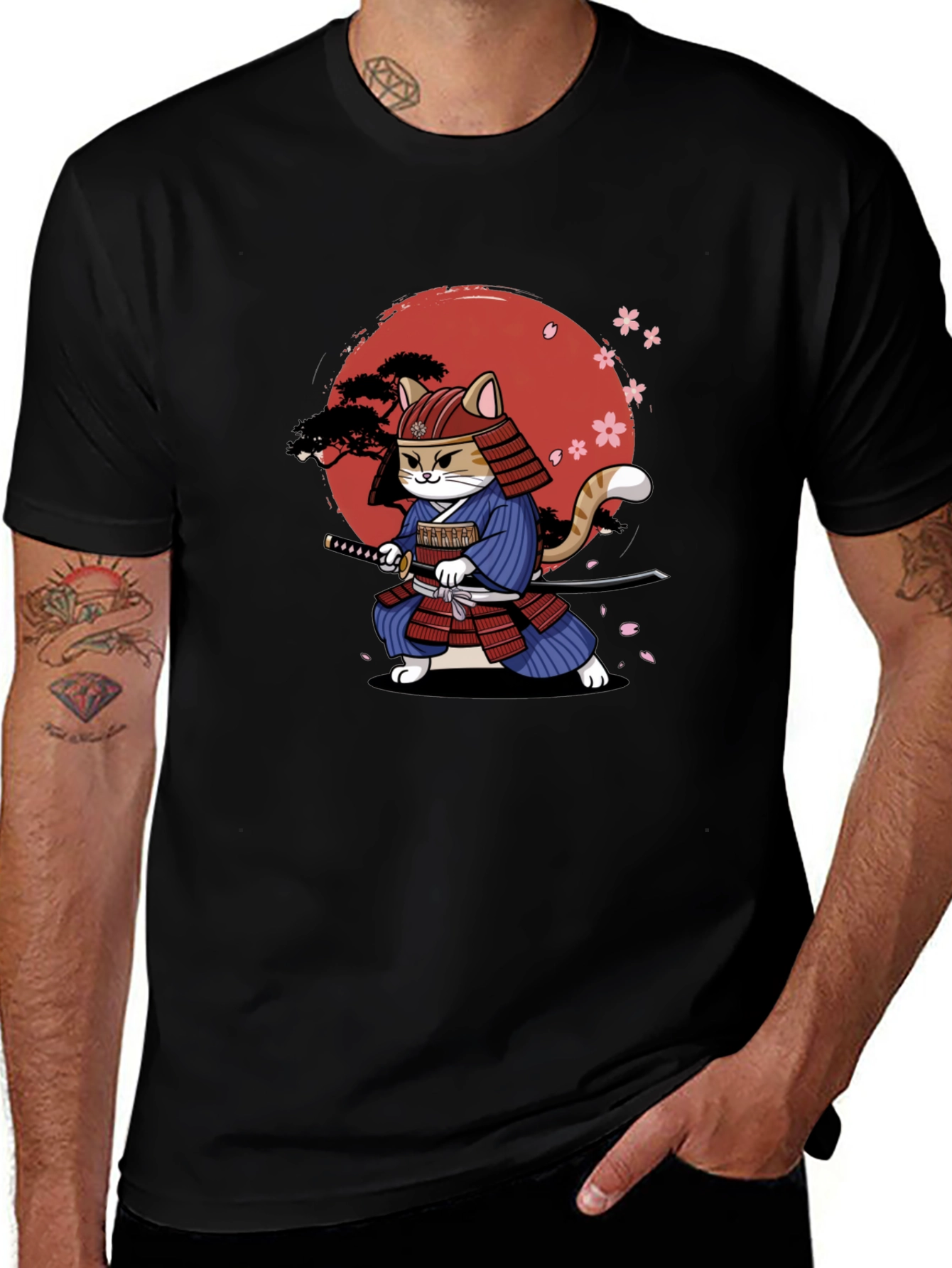 Samurai Cat Graphic T-Shirt