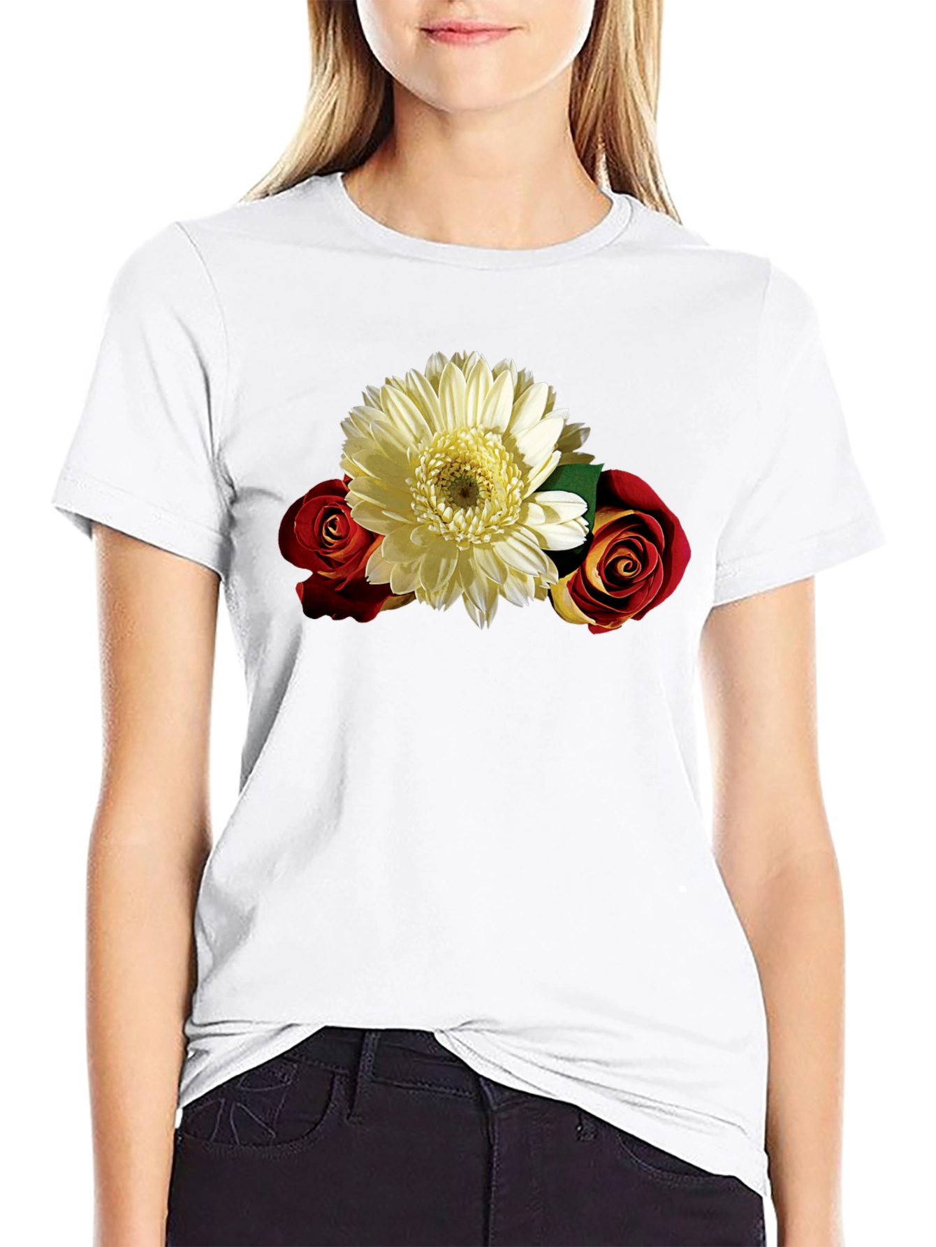 Floral Graphic Tee: Rose & Daisy Design