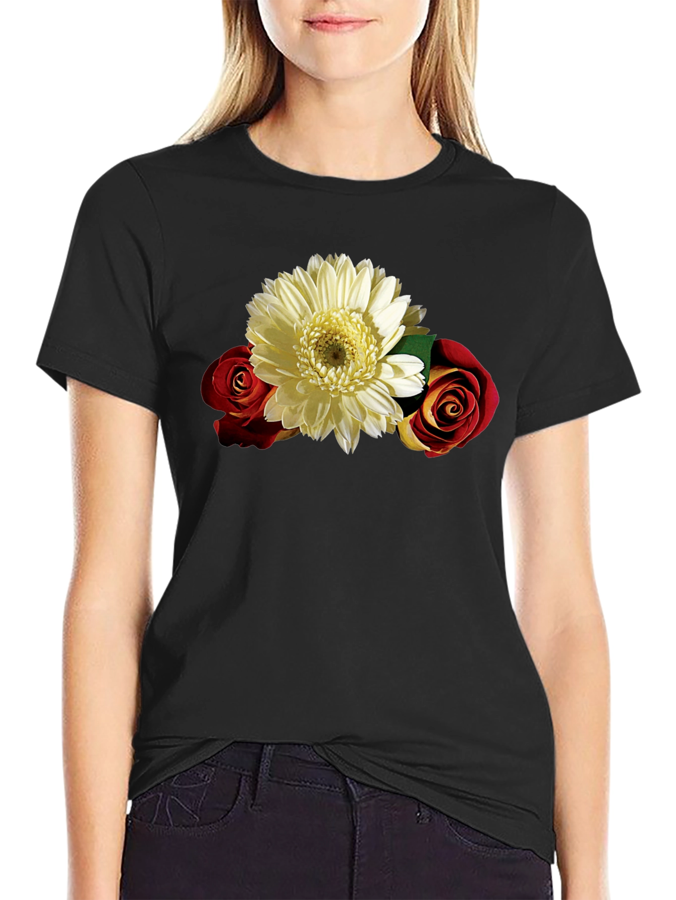 Floral Graphic Tee: Rose & Daisy Design