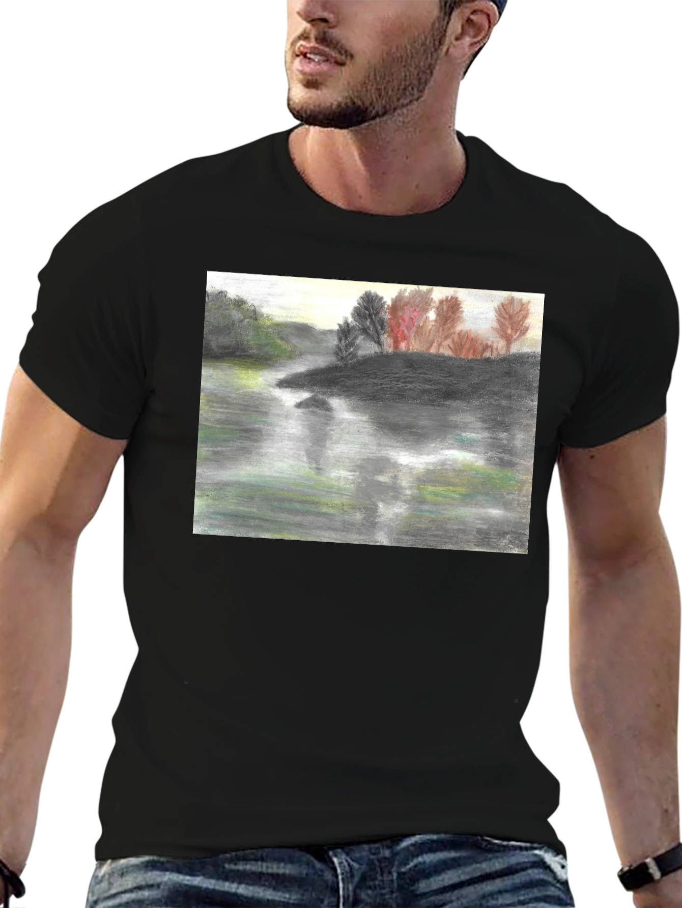 River View T-Shirt: Artistic Landscape Print