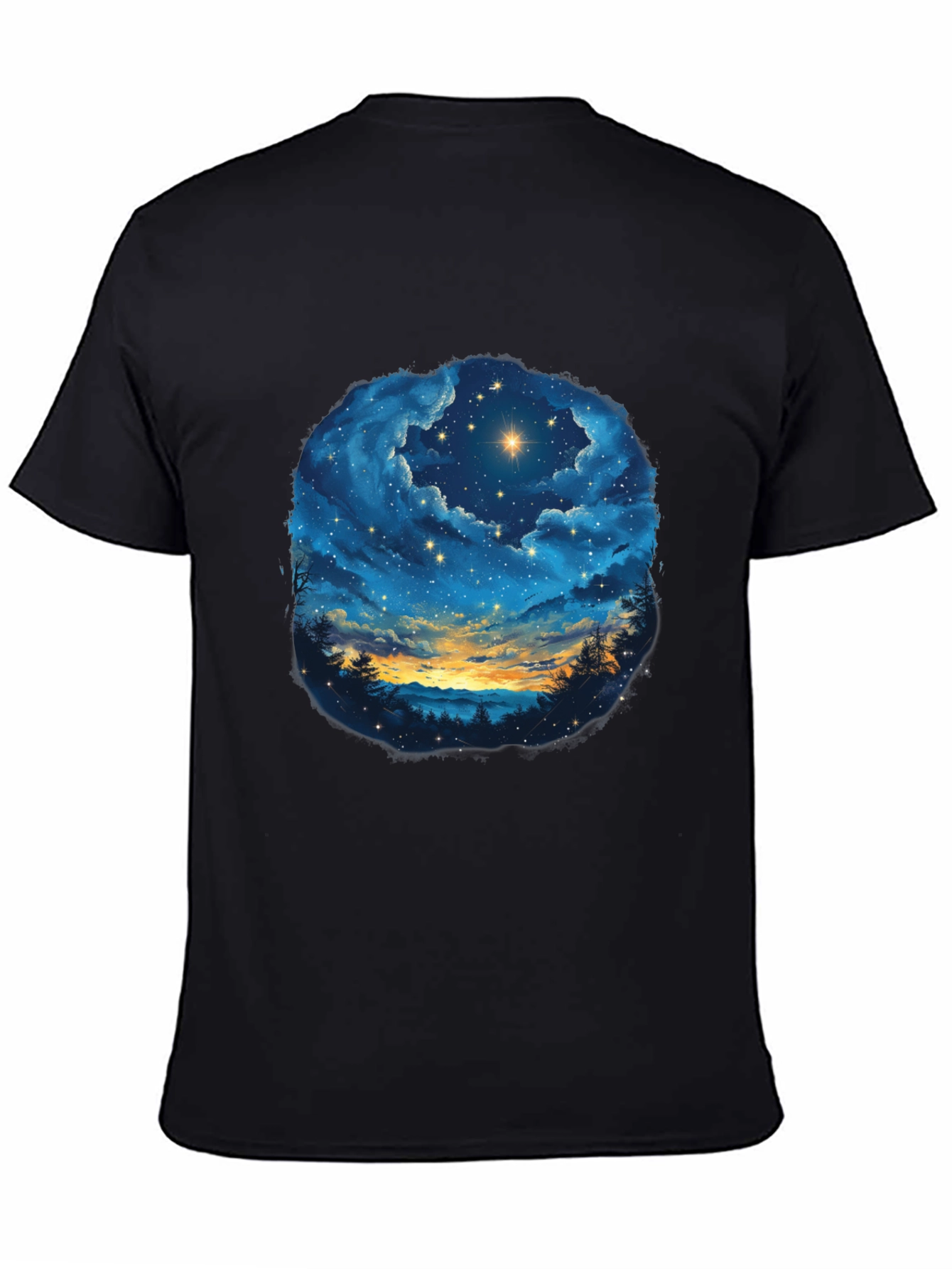 Starry Night Sky Graphic Tee - Black Cotton T-Shirt
