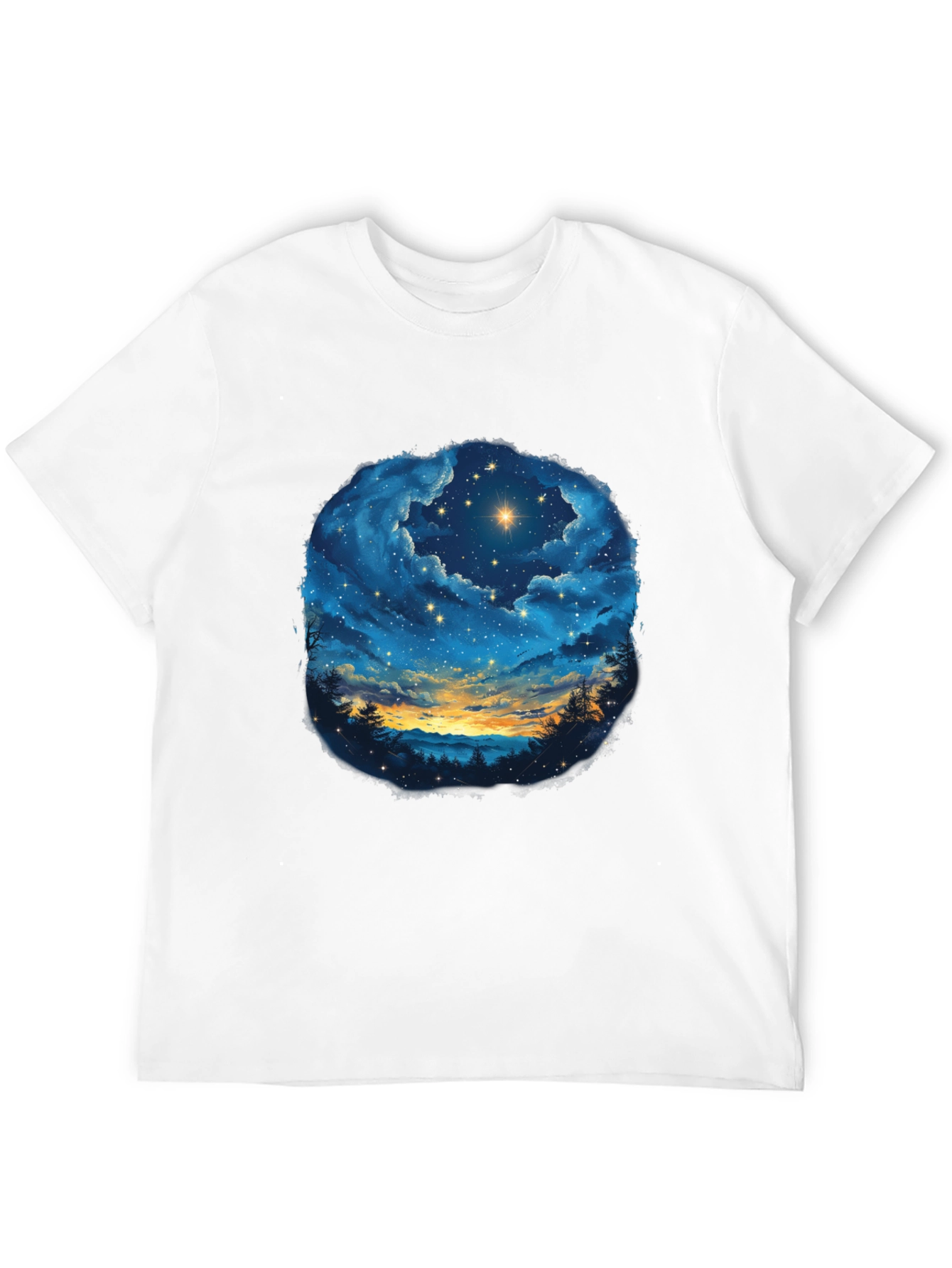 Starry Night Sky Graphic Tee - Black Cotton T-Shirt