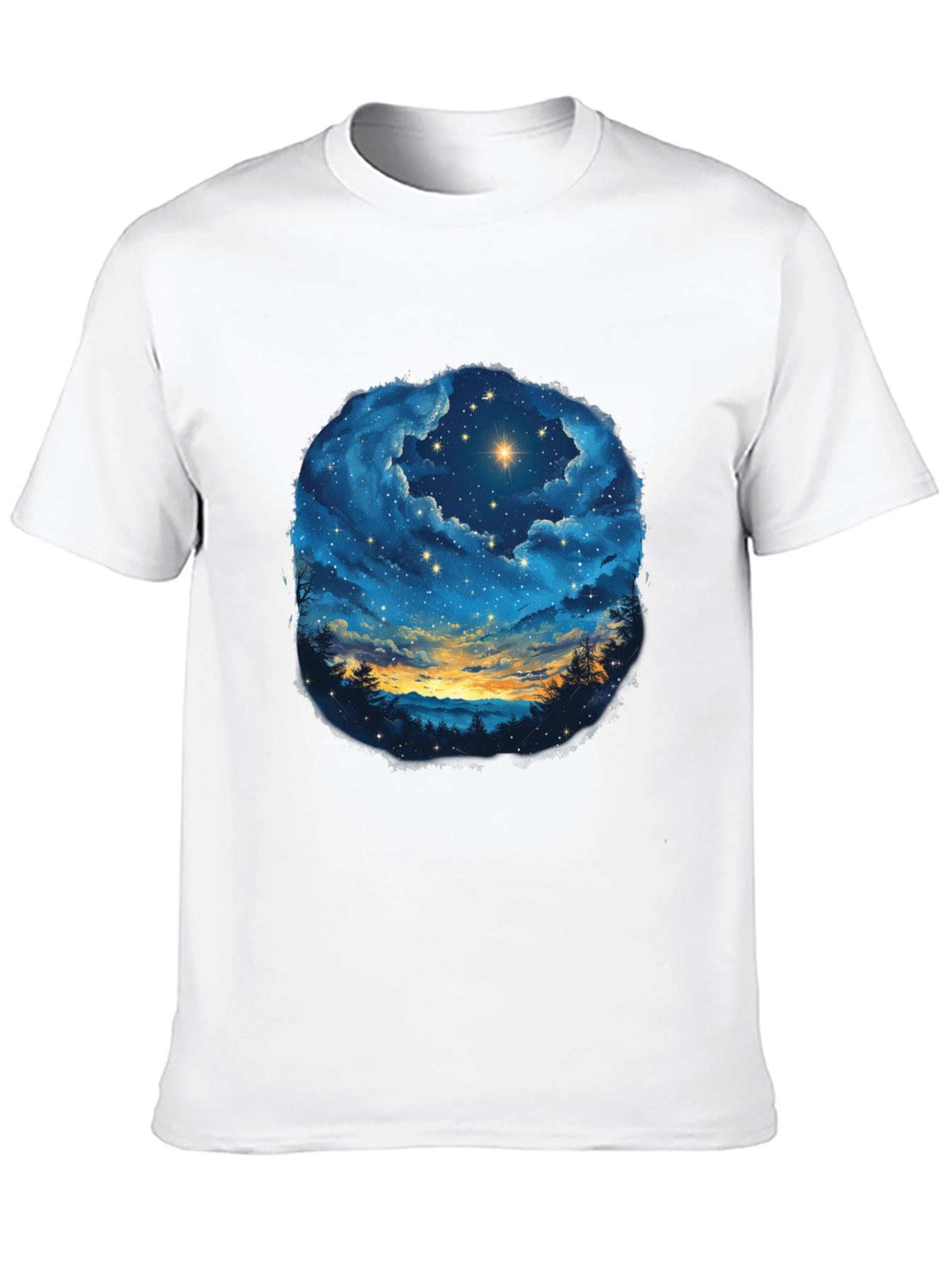 Starry Night Sky Graphic Tee - Black Cotton T-Shirt