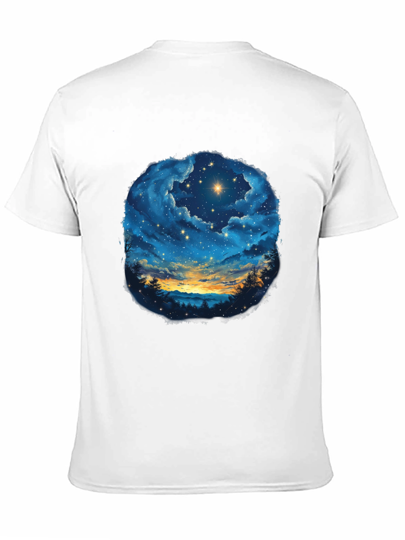 Starry Night Sky Graphic Tee - Black Cotton T-Shirt