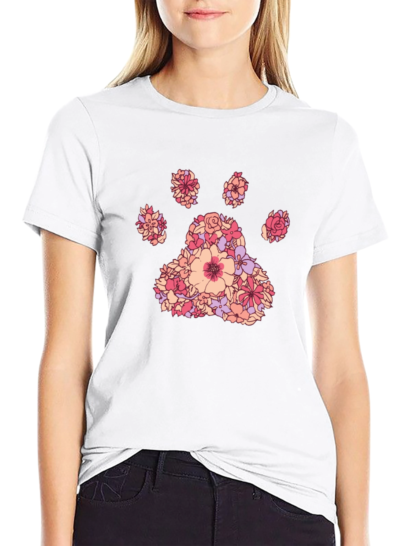 Floral Paw Print Tee - Unique Graphic T-Shirt
