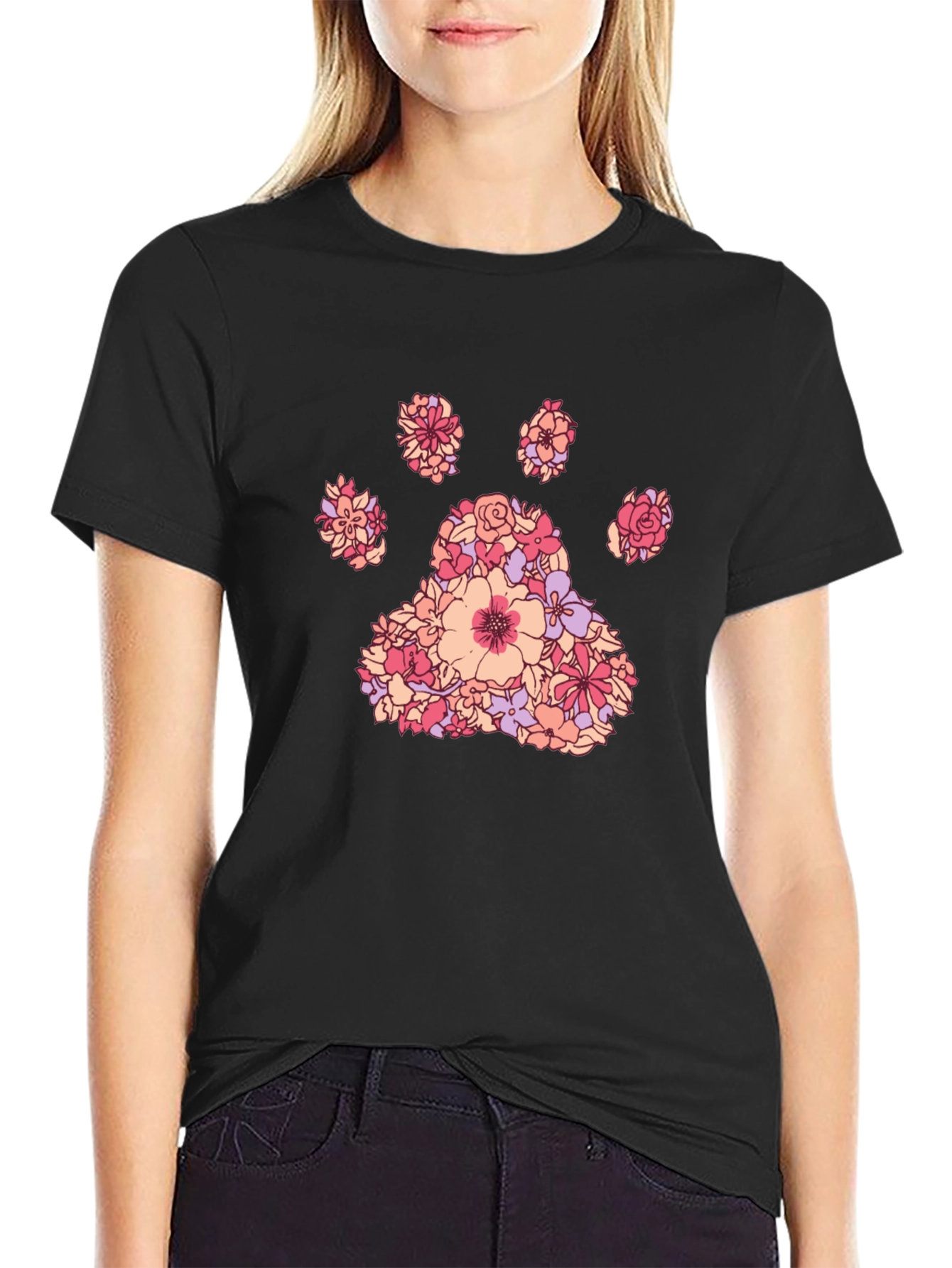 Floral Paw Print Tee - Unique Graphic T-Shirt