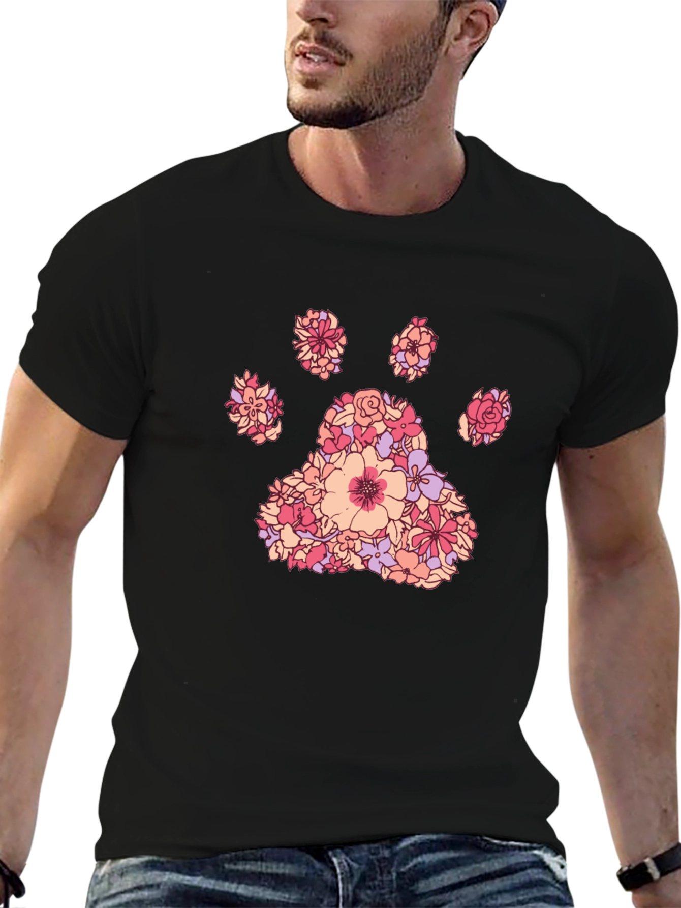 Floral Paw Print Tee - Unique Graphic T-Shirt