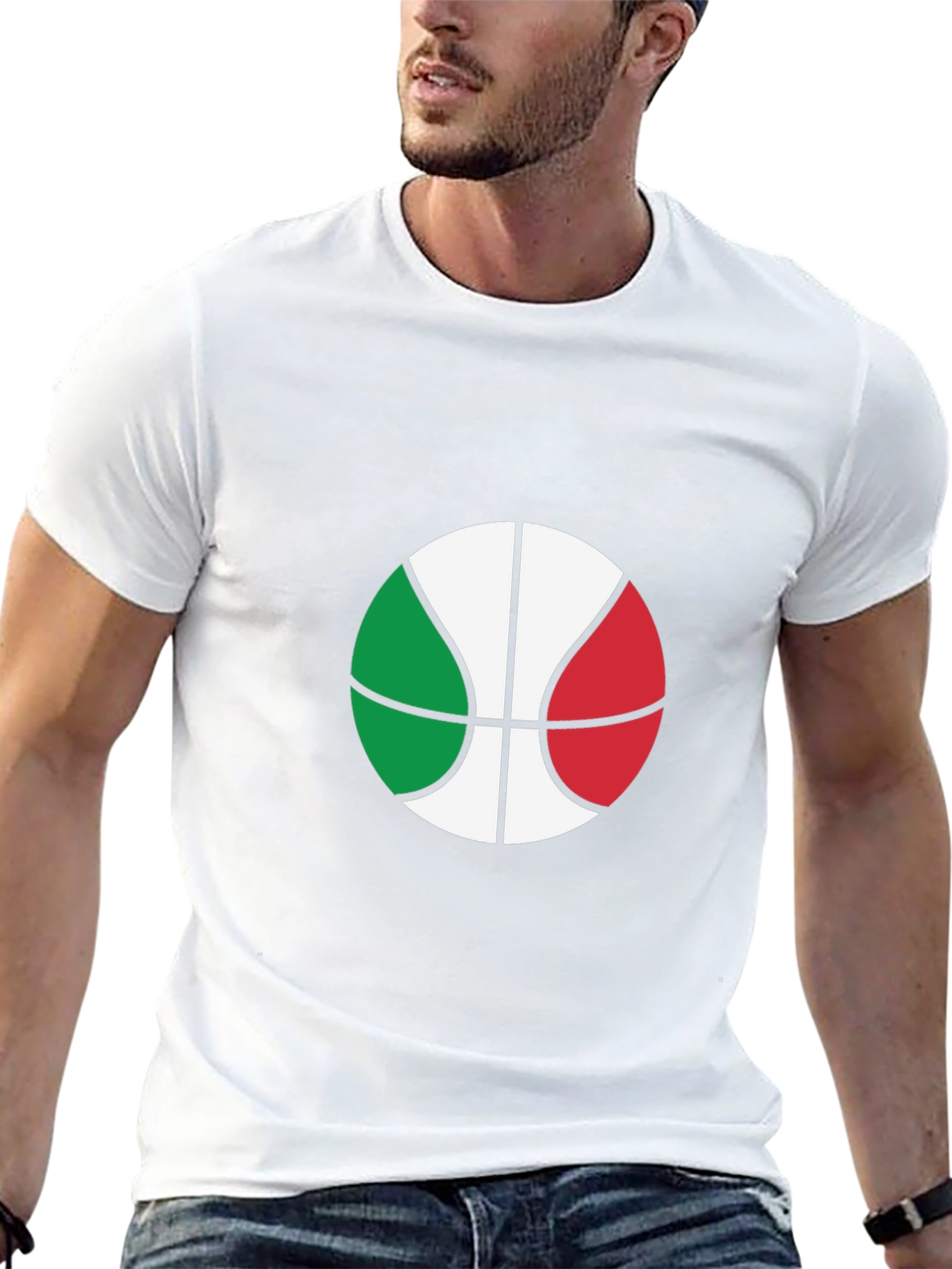 Italian Flag Basketball Graphic Tee - Black Cotton T-Shirt