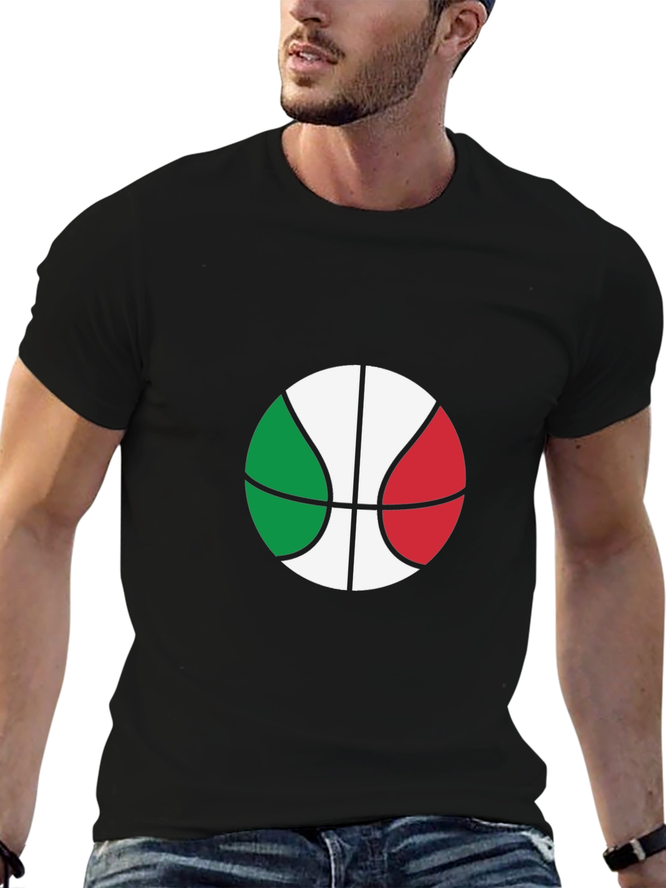 Italian Flag Basketball Graphic Tee - Black Cotton T-Shirt