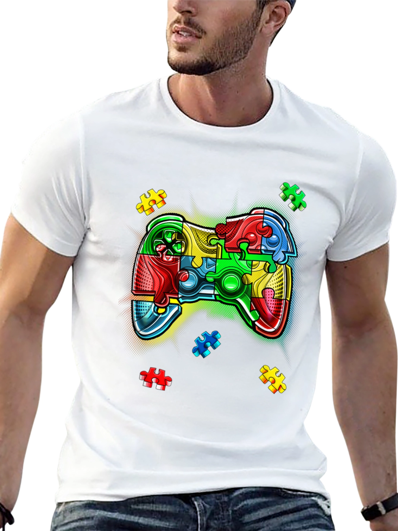 Puzzle Piece Game Controller Autism Awareness T-Shirt