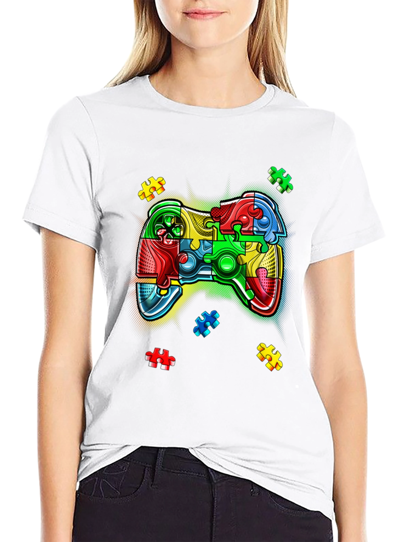 Puzzle Piece Game Controller Autism Awareness T-Shirt