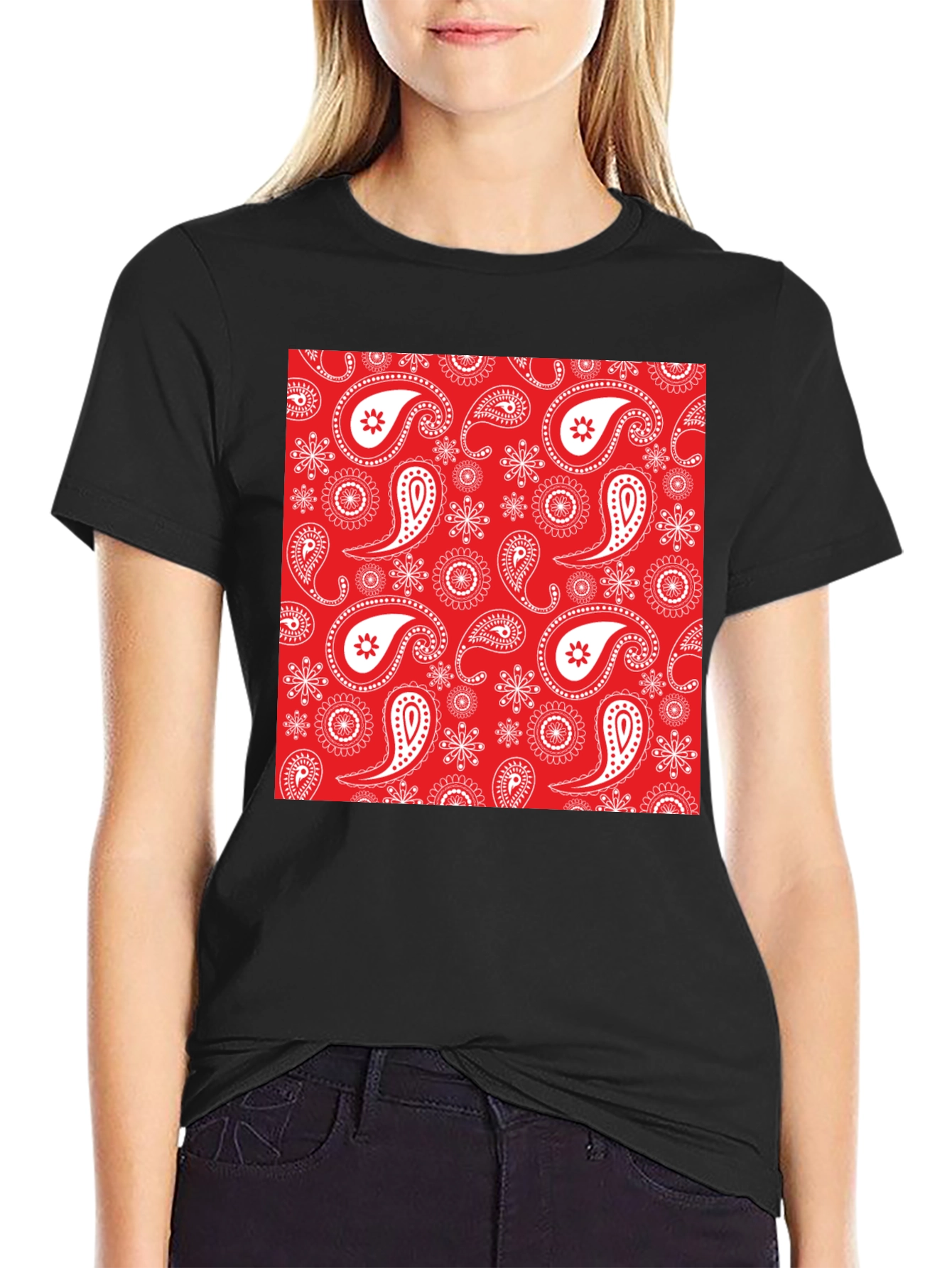 Red Bandana Print T-Shirt - Black Casual Tee