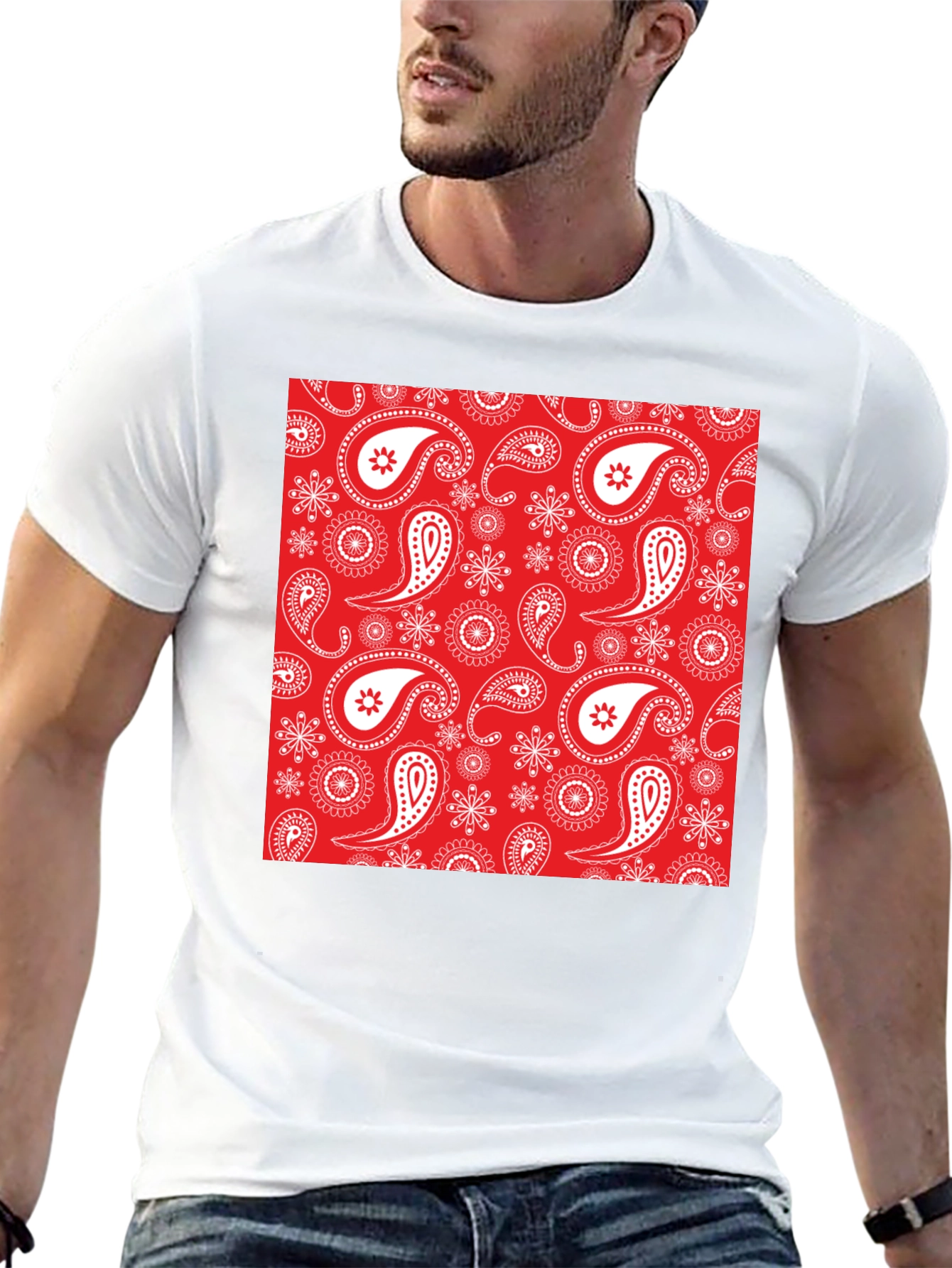 Red Bandana Print T-Shirt - Black Casual Tee