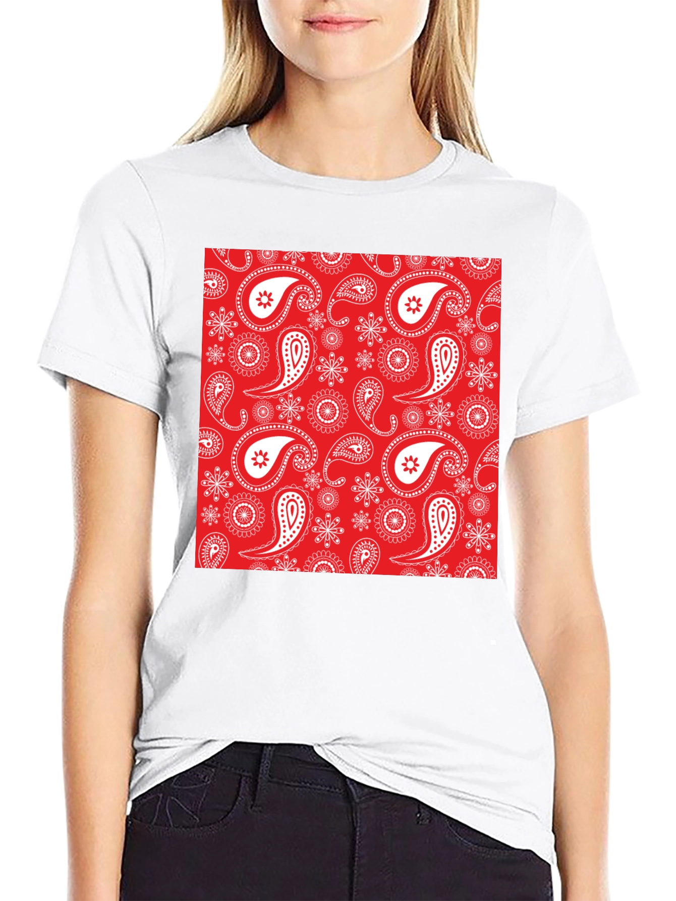 Red Bandana Print T-Shirt - Black Casual Tee