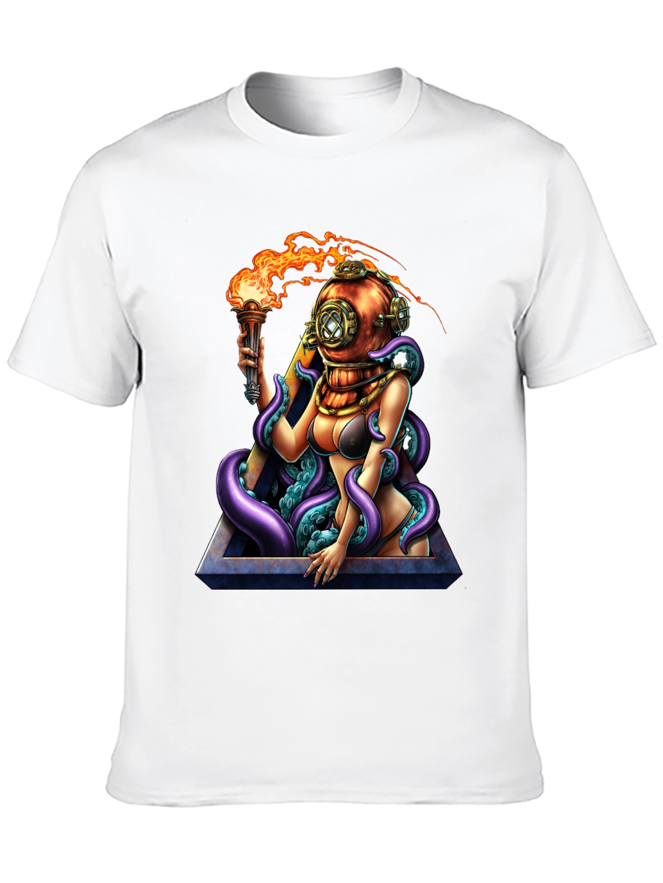 Diver Girl & Octopus Black T-Shirt