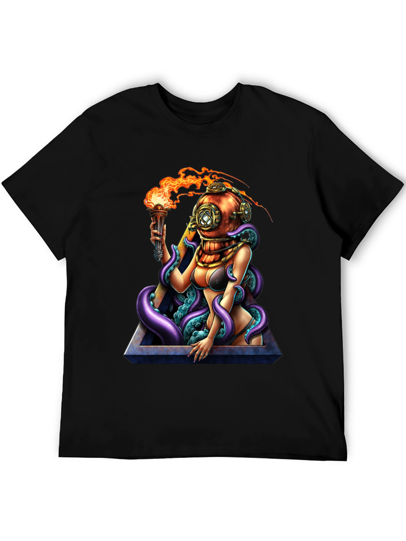 Diver Girl & Octopus Black T-Shirt