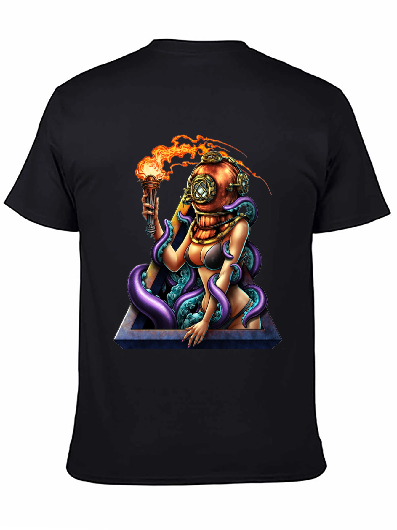 Diver Girl & Octopus Black T-Shirt