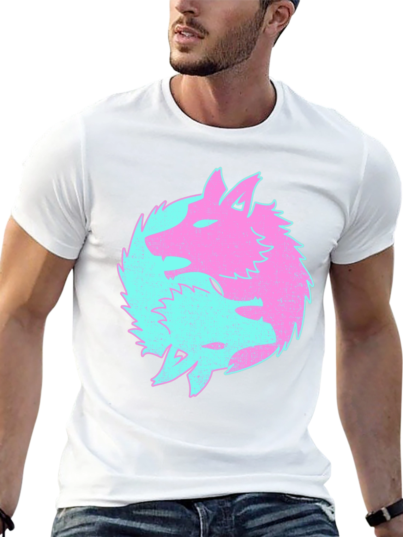 Yin Yang Wolves Graphic Tee - Black Cotton T-Shirt