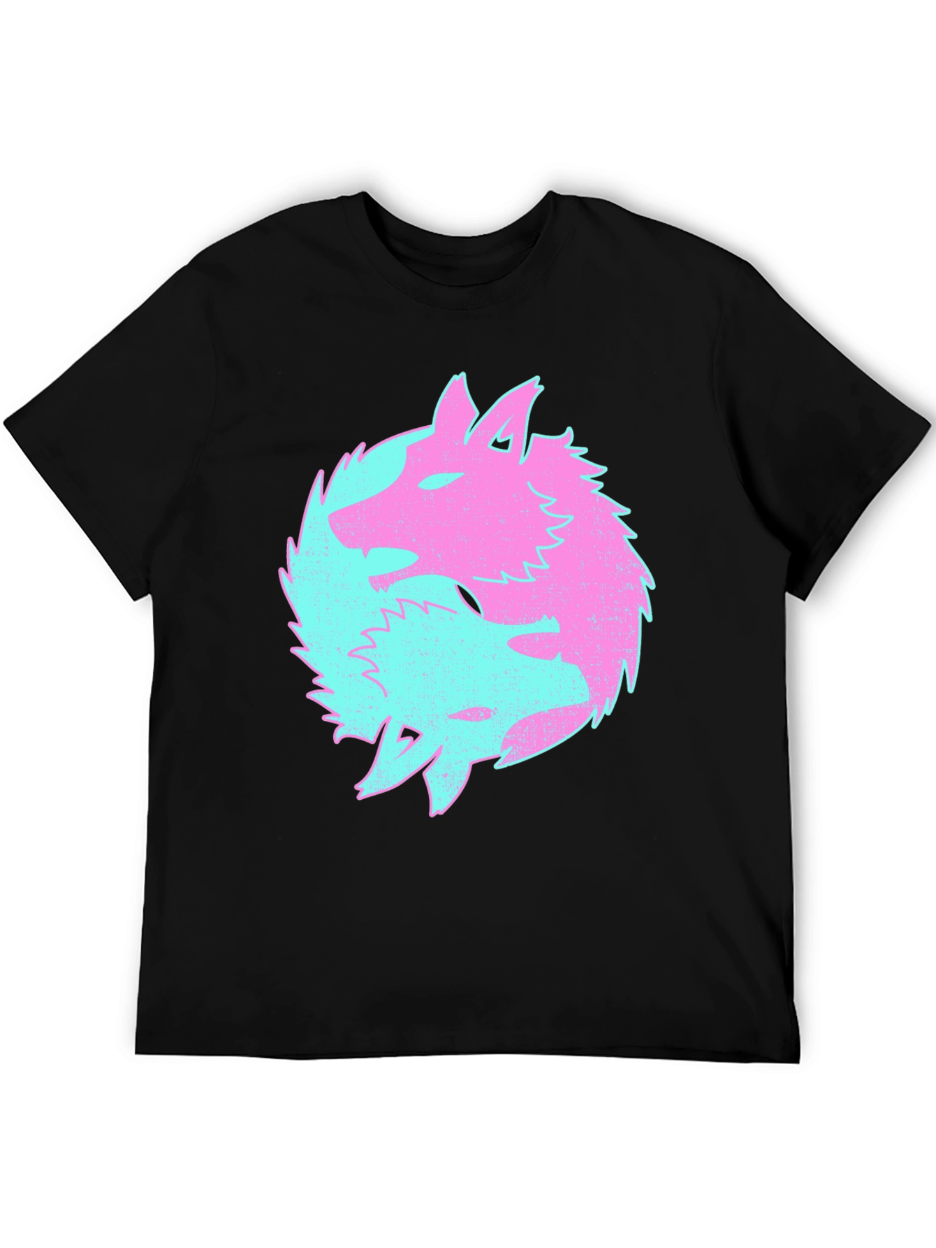 Yin Yang Wolves Graphic Tee - Black Cotton T-Shirt