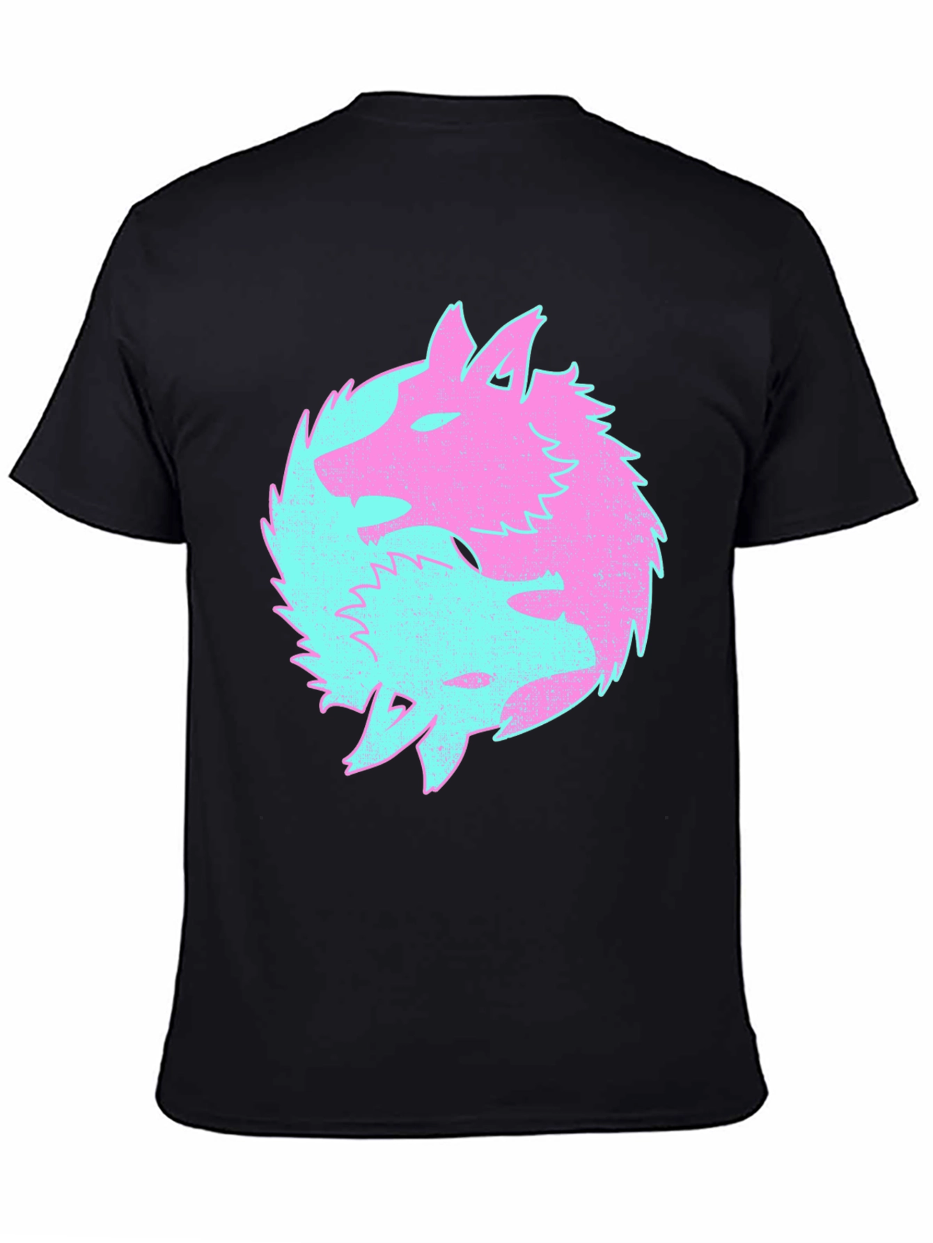 Yin Yang Wolves Graphic Tee - Black Cotton T-Shirt