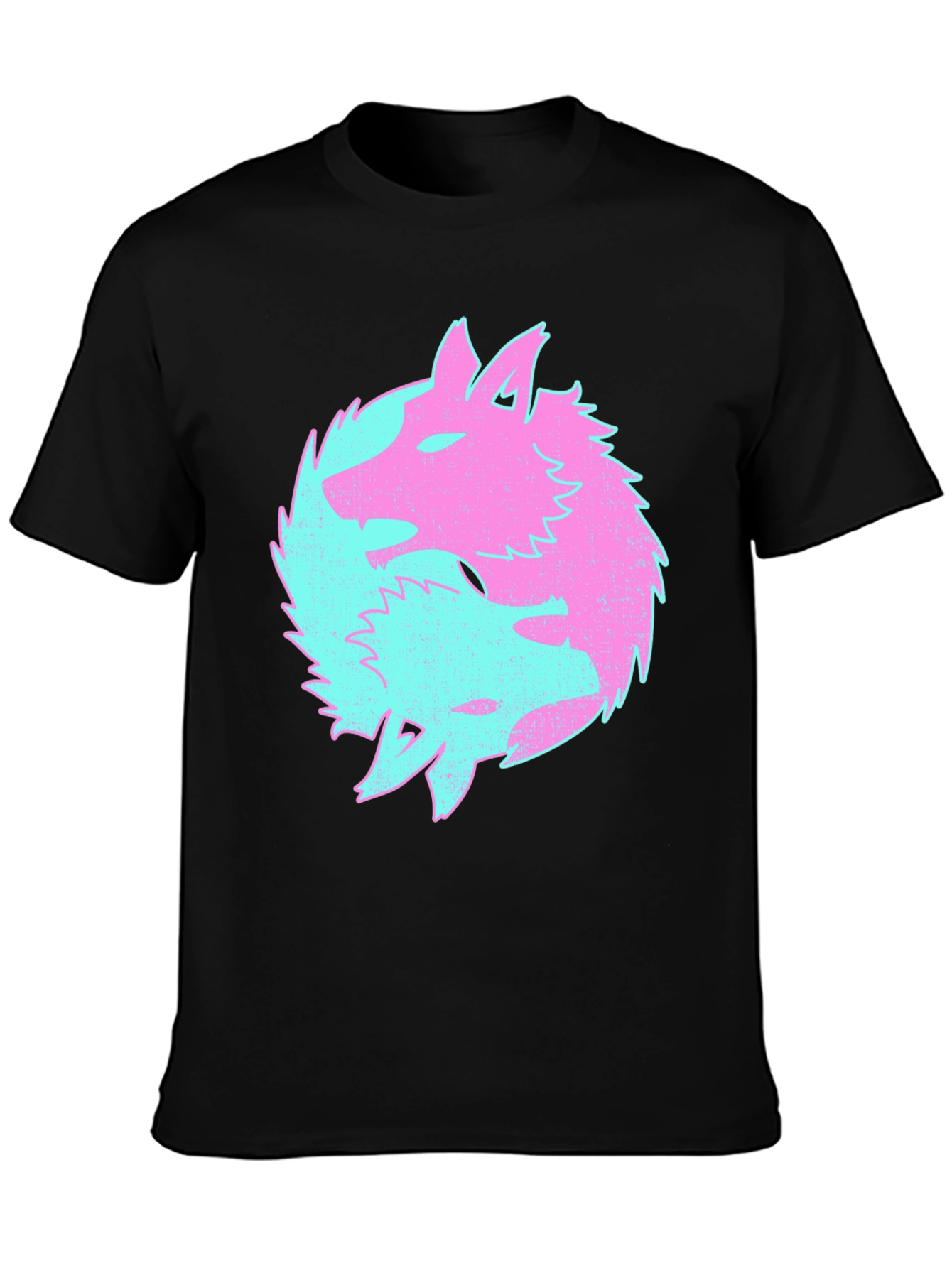 Yin Yang Wolves Graphic Tee - Black Cotton T-Shirt