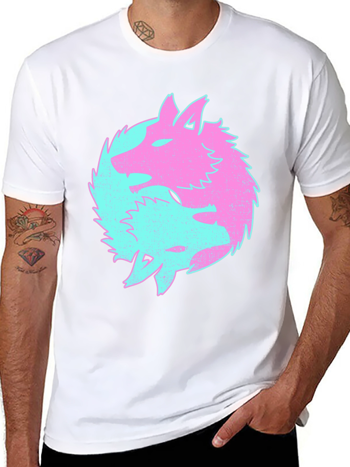 Yin Yang Wolves Graphic Tee - Black Cotton T-Shirt