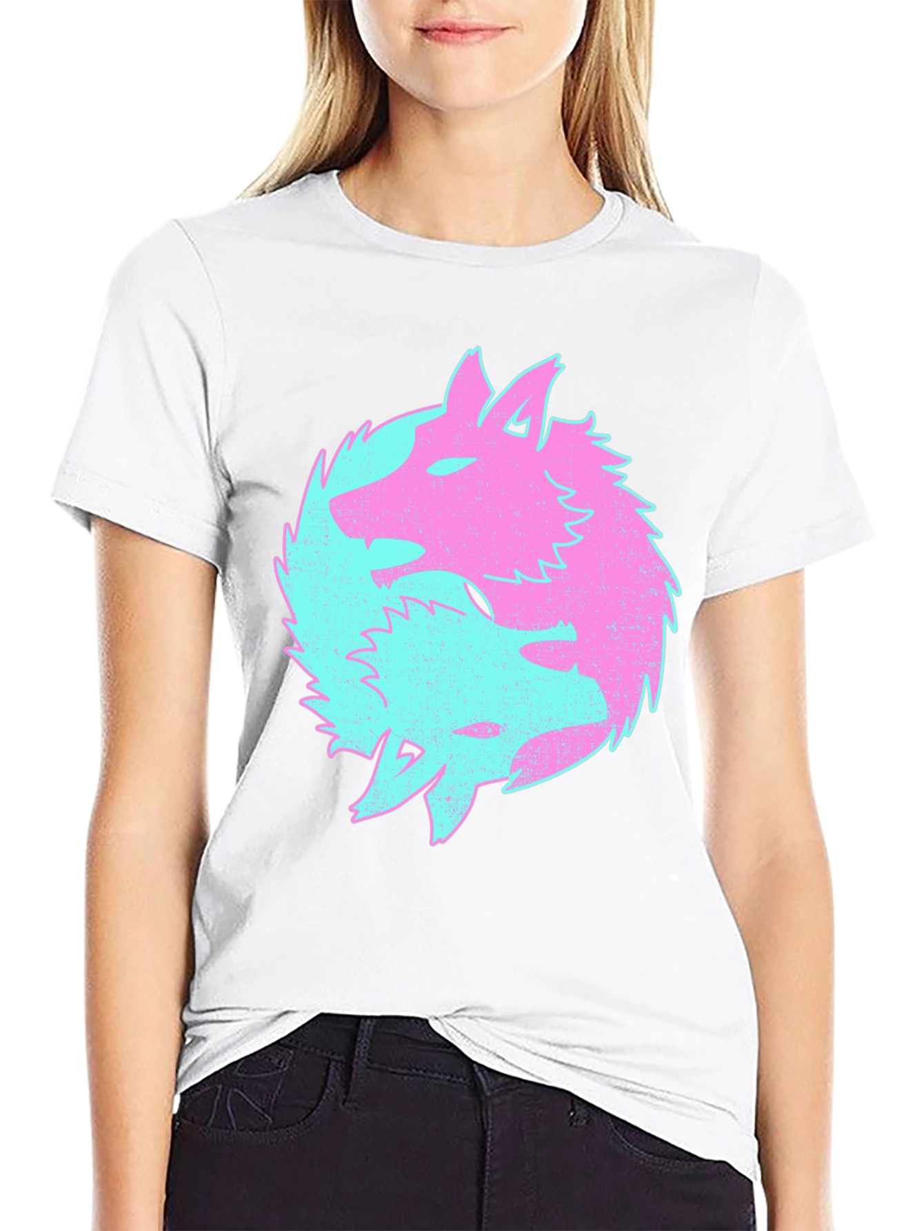 Yin Yang Wolves Graphic Tee - Black Cotton T-Shirt