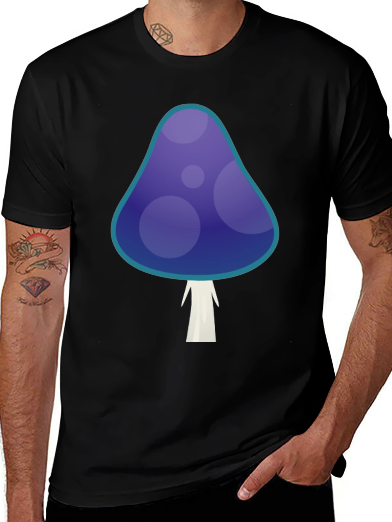 Funky Mushroom Graphic T-Shirt - Black Cotton Tee