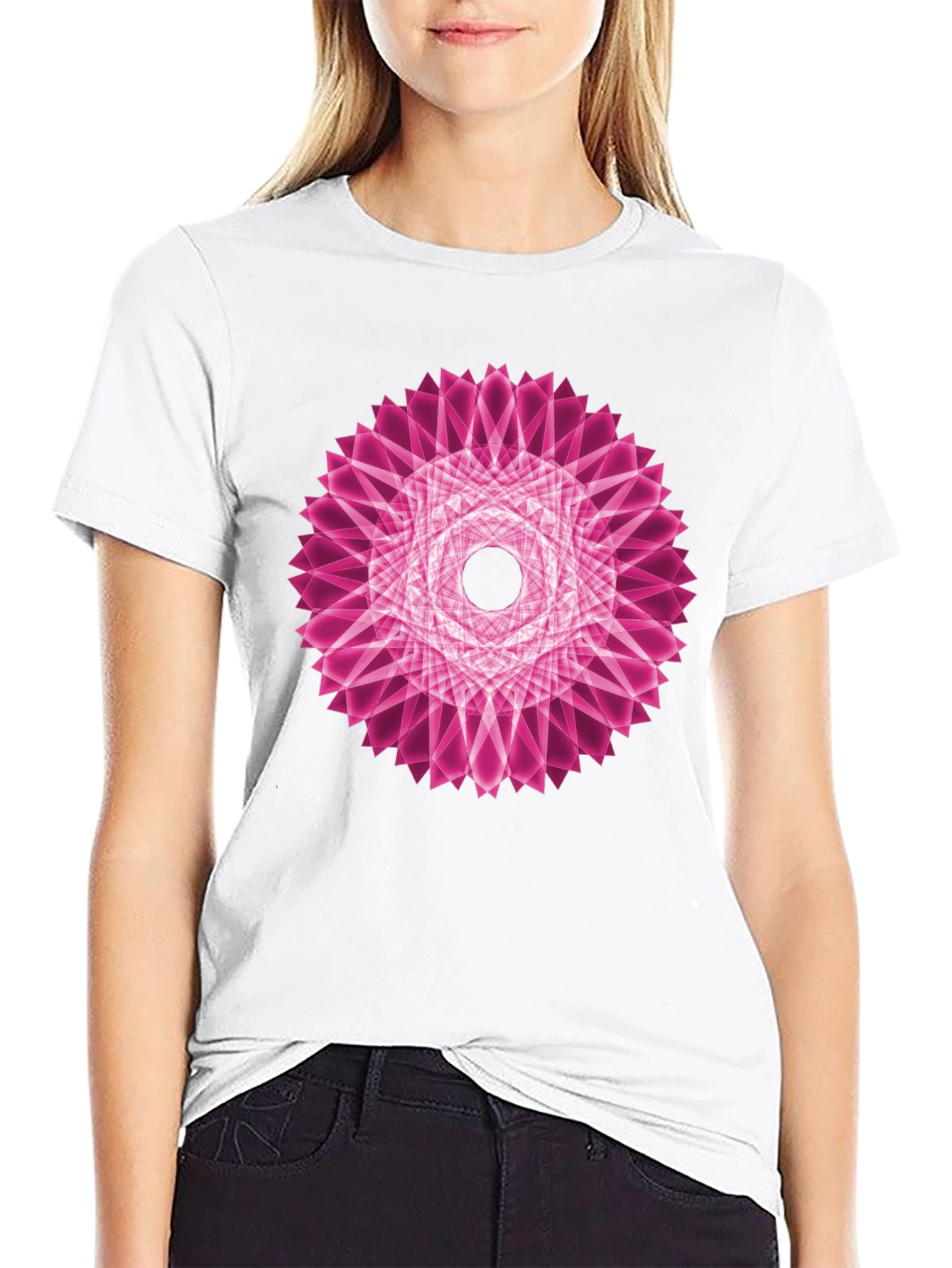 Geometric Pink Mandala Black T-Shirt