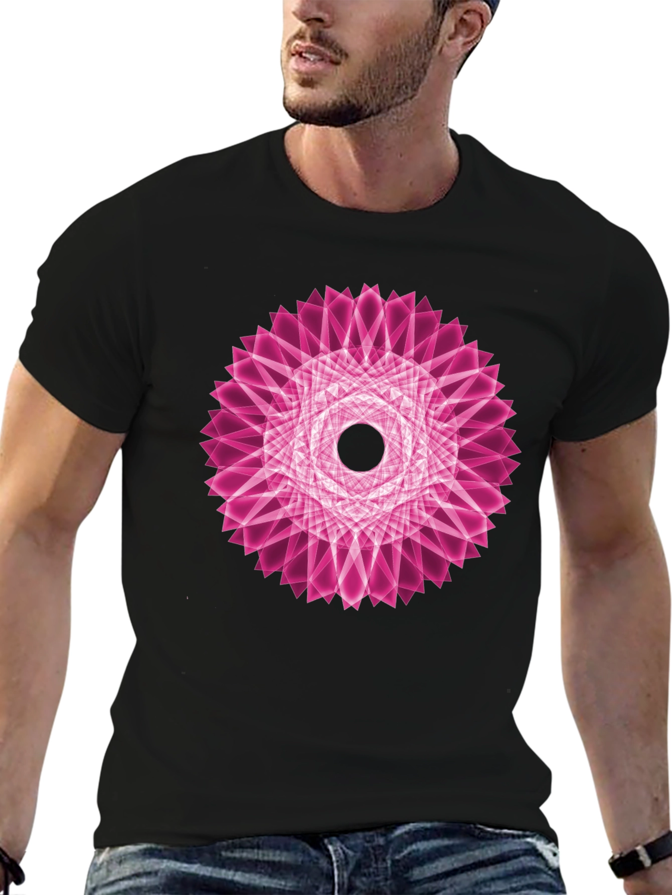 Geometric Pink Mandala Black T-Shirt