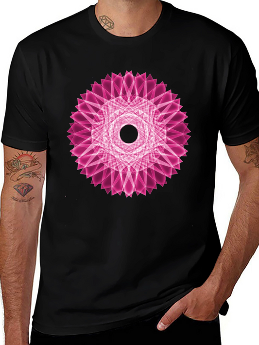 Geometric Pink Mandala Black T-Shirt