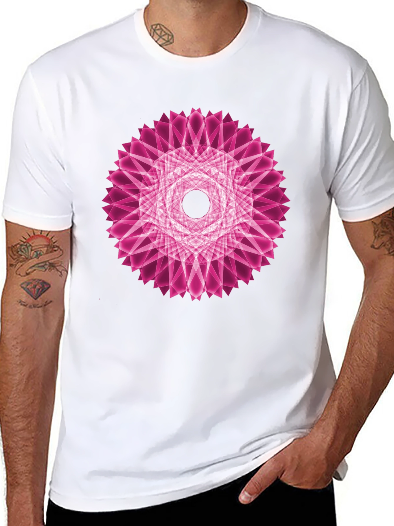 Geometric Pink Mandala Black T-Shirt